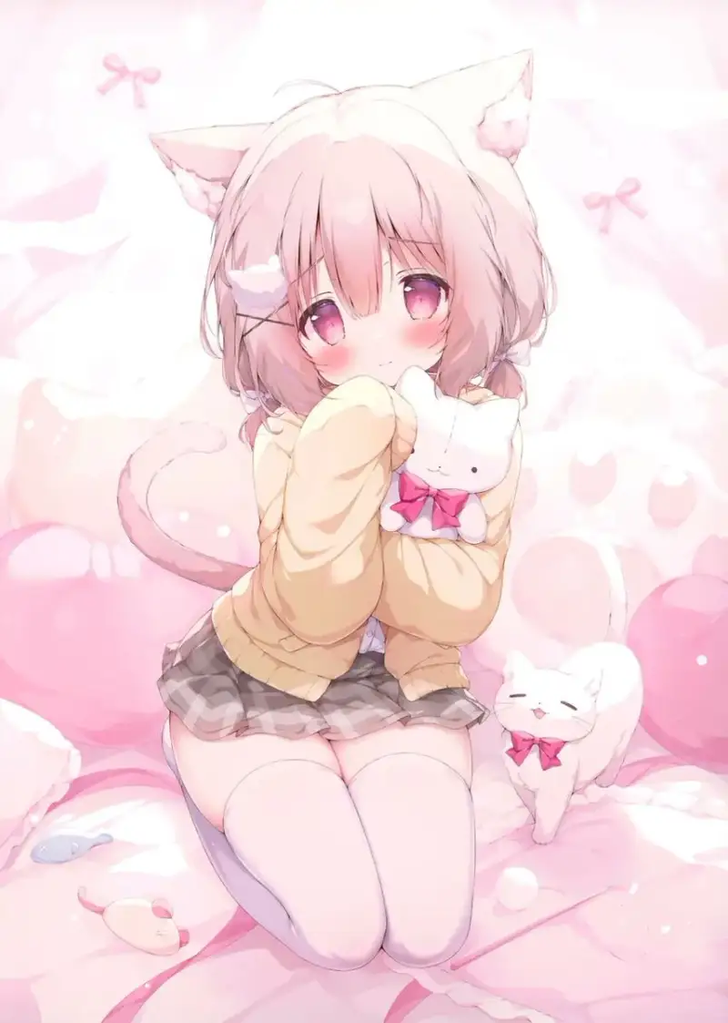 柔和粉色系害羞猫娘卧室（图 1）