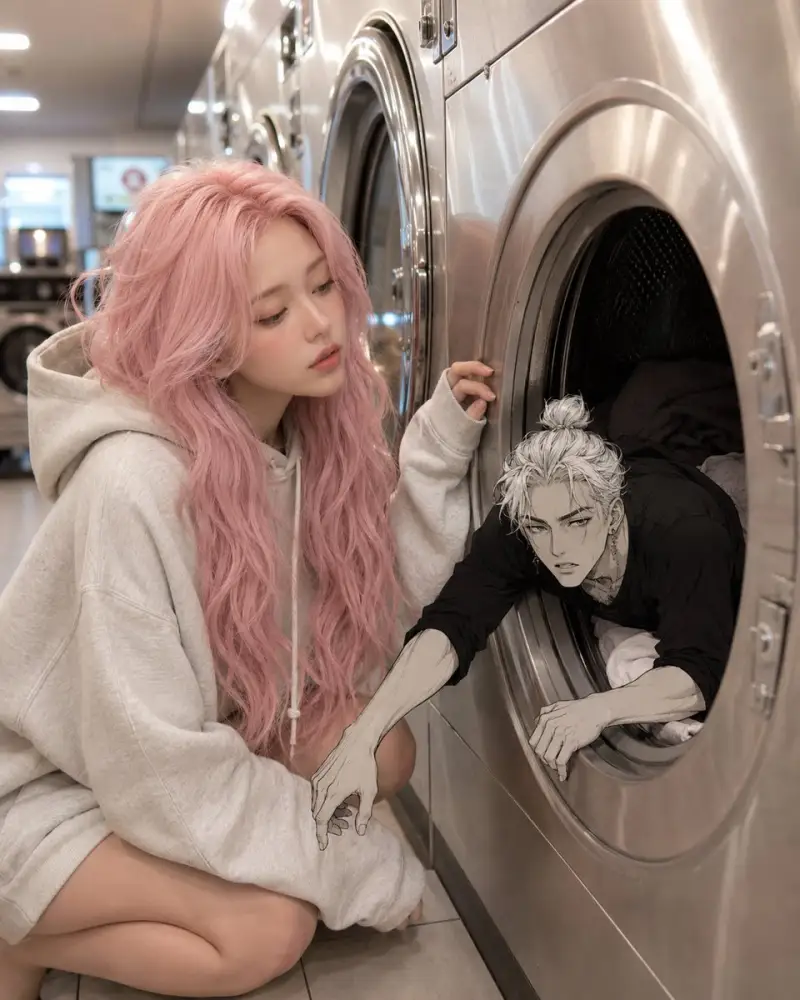 写实女性与微型涂鸦小人的互动（图 3）