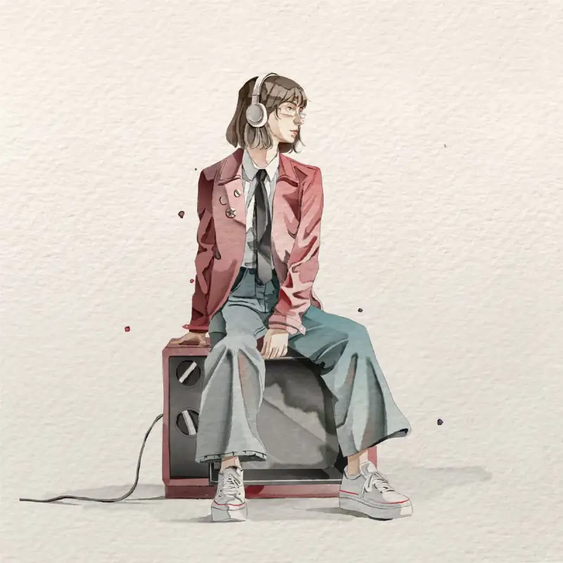 手持望远镜的女性水彩插画（图 2）