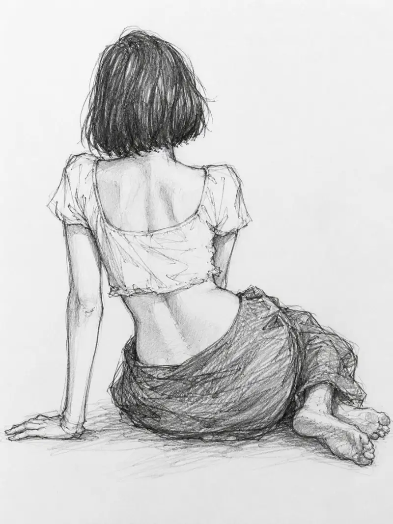 女性人物铅笔动态素描