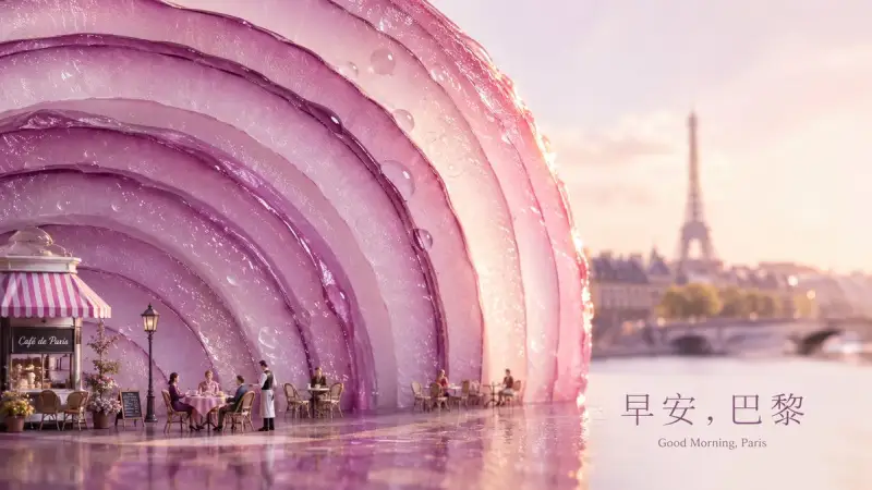 超现实巴黎清晨洋葱海报（图 1）