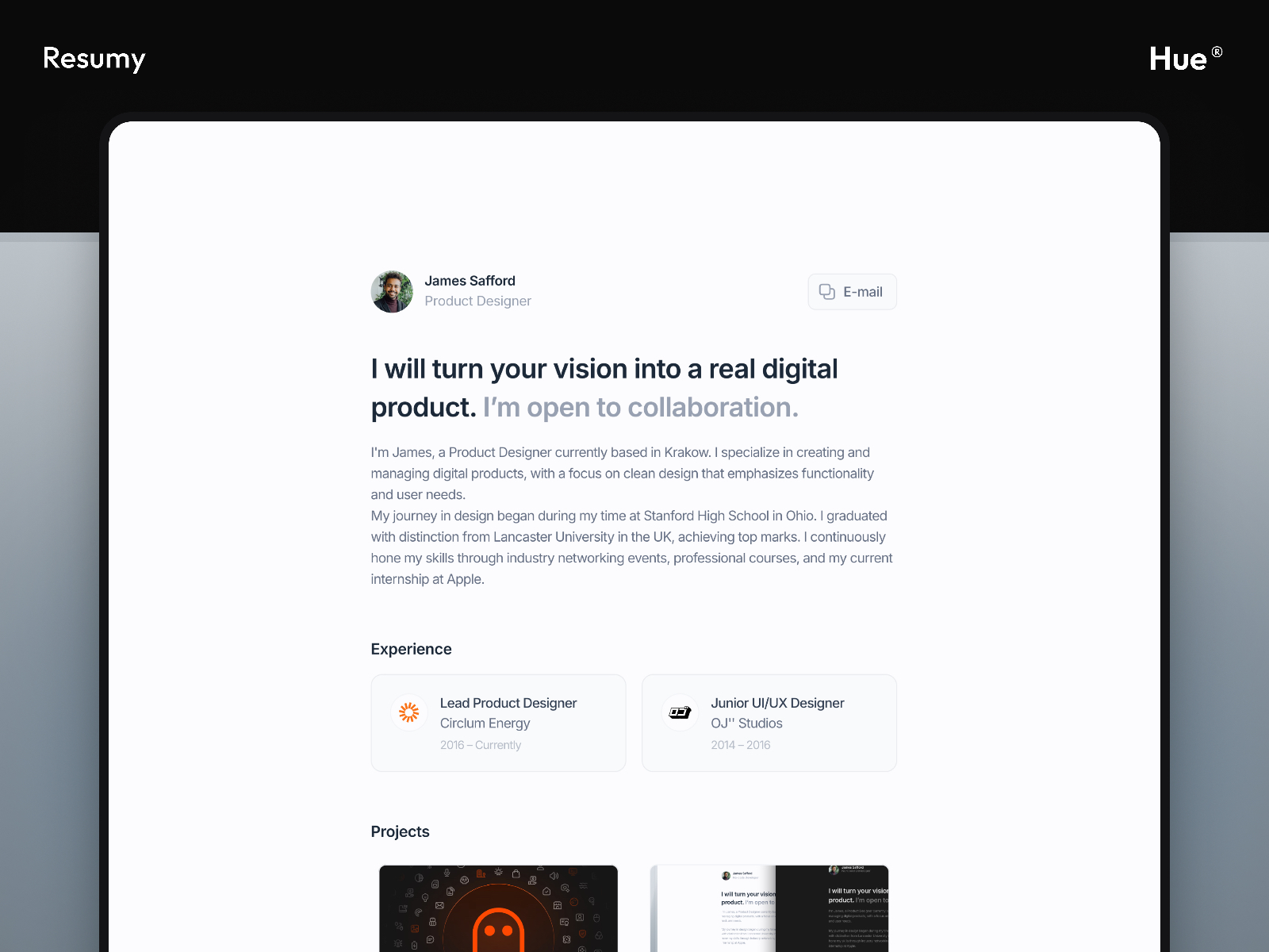 极简现代作品集网站设计灵感，作品集 Framer 网站模板详情图 1