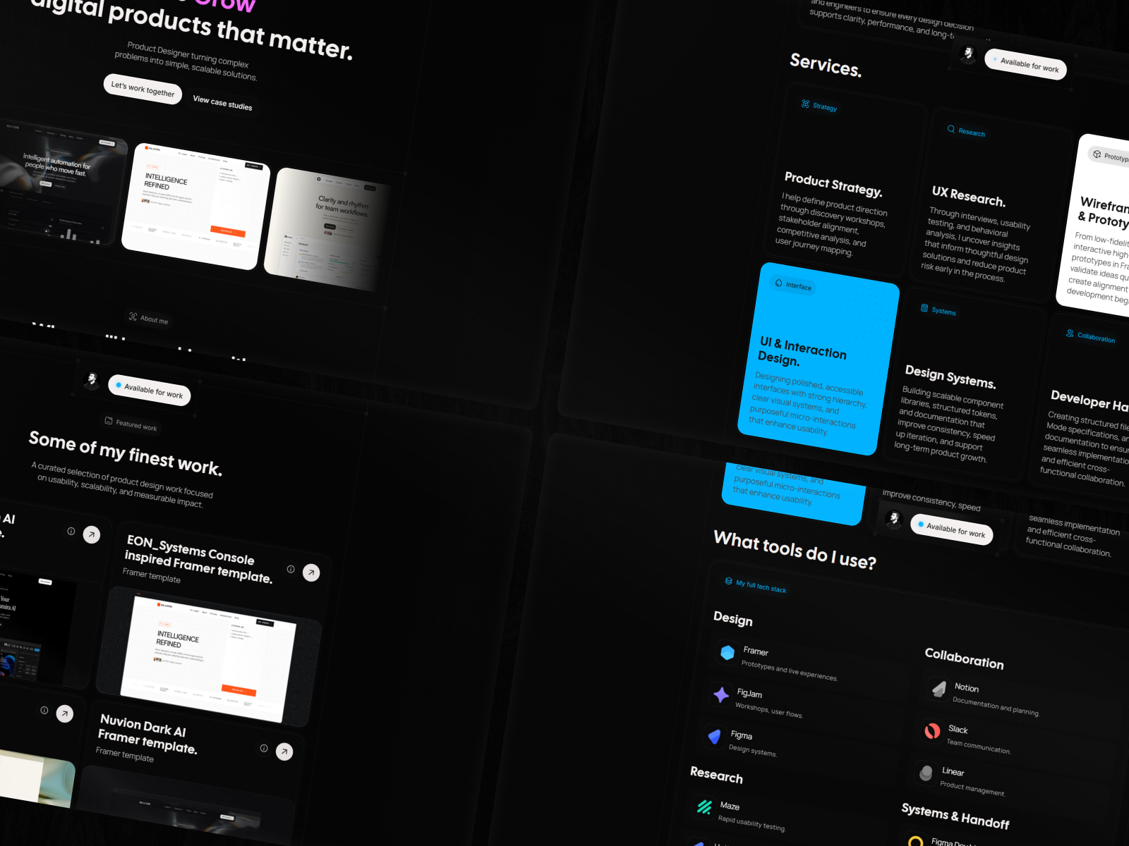 高级暗黑极简作品集网站设计灵感，SaaS、作品集 Framer 网站模板详情图 3