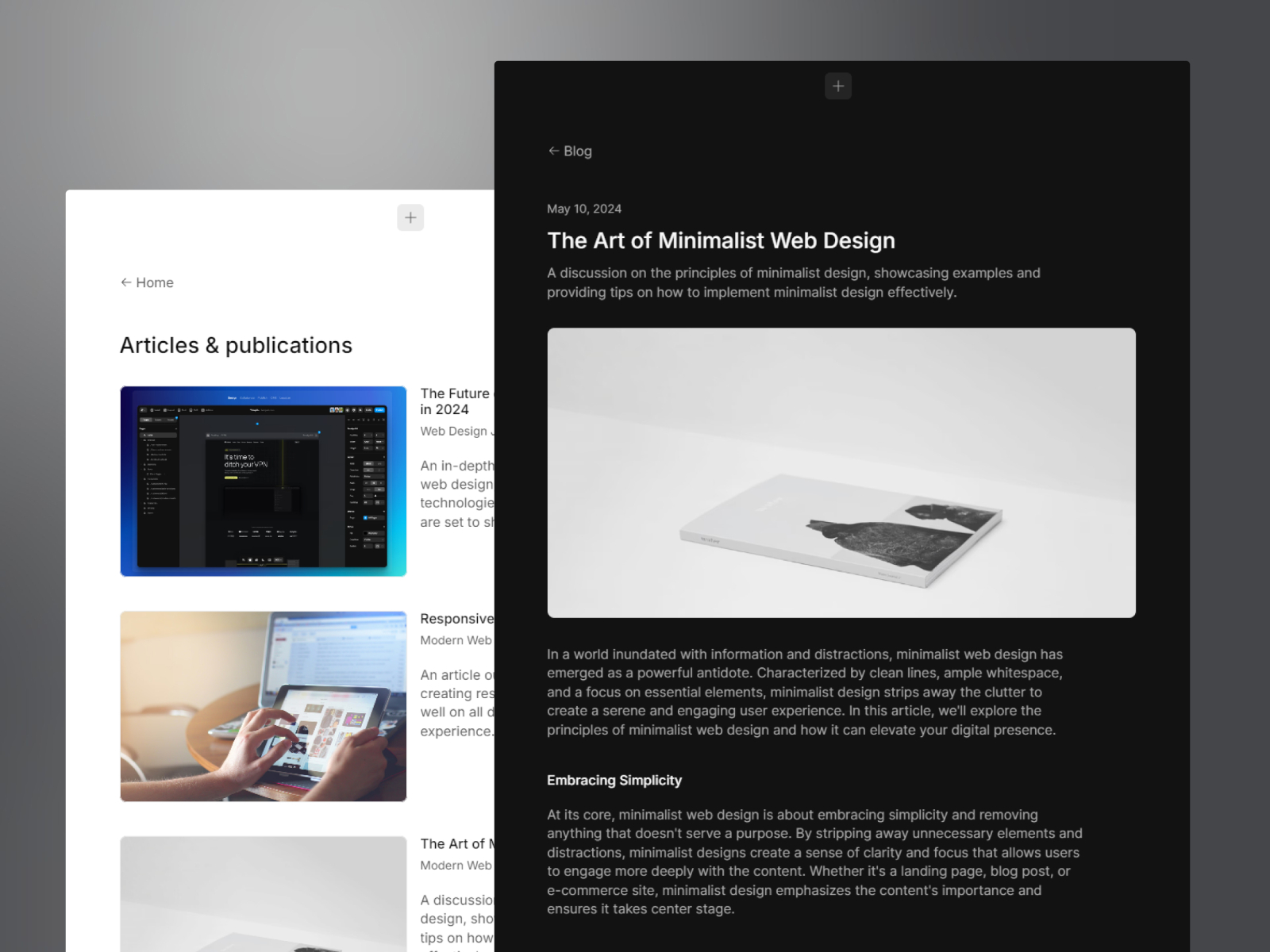 高级暗黑黑白极简作品集网站设计灵感，作品集 Framer 网站模板详情图 4