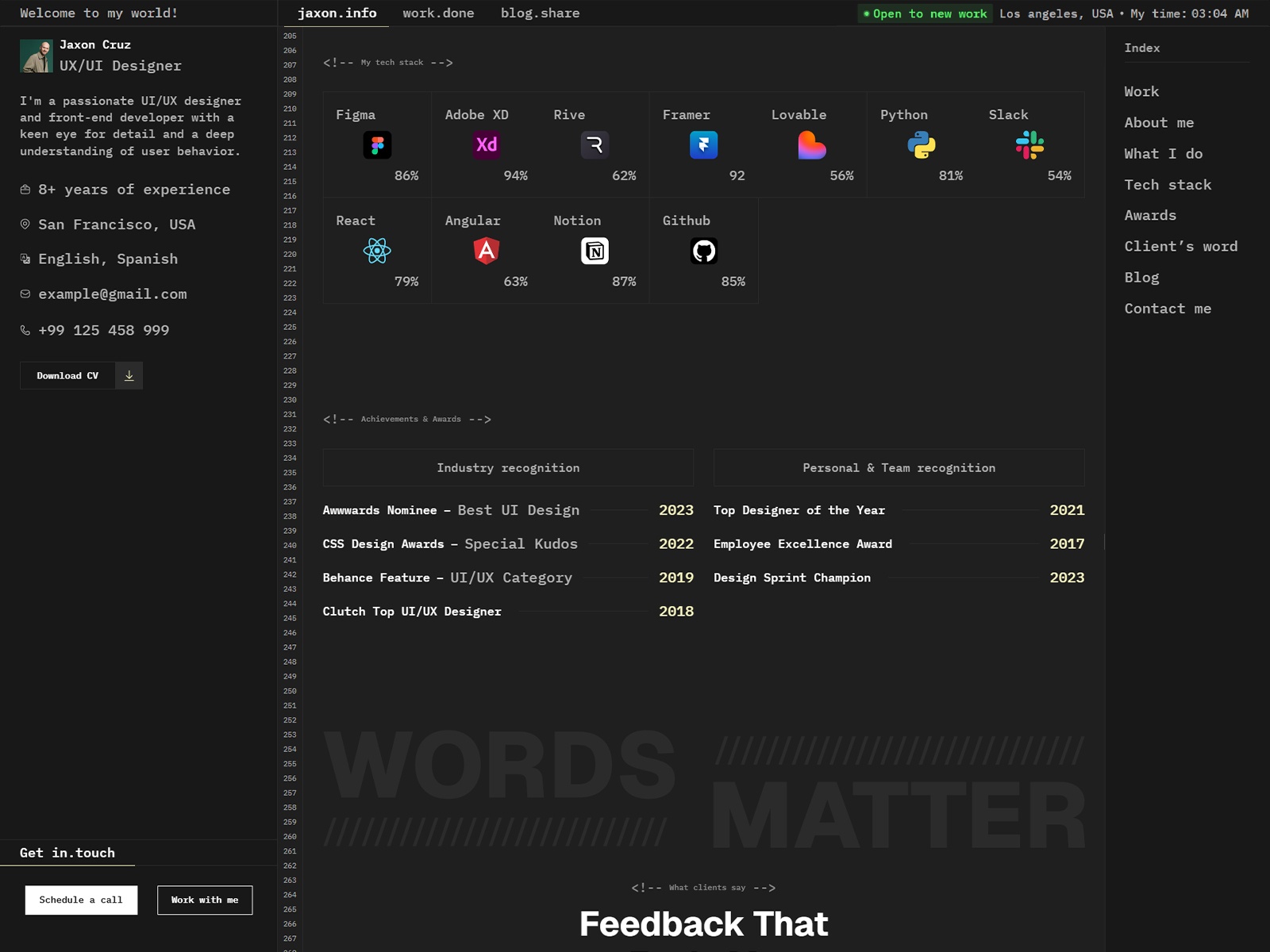 高级暗黑现代作品集网站设计灵感，作品集 Framer 网站模板详情图 3