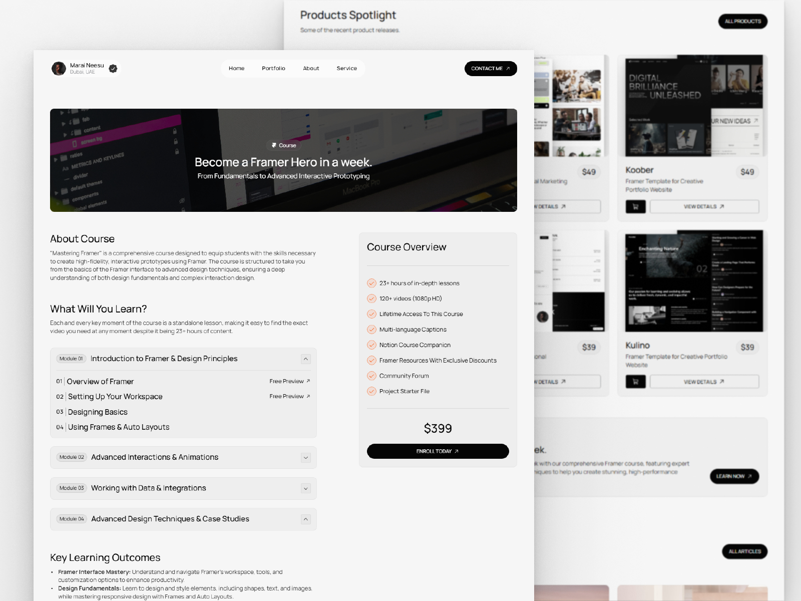 极简现代作品集网站设计灵感，电商、作品集 Framer 网站模板详情图 4