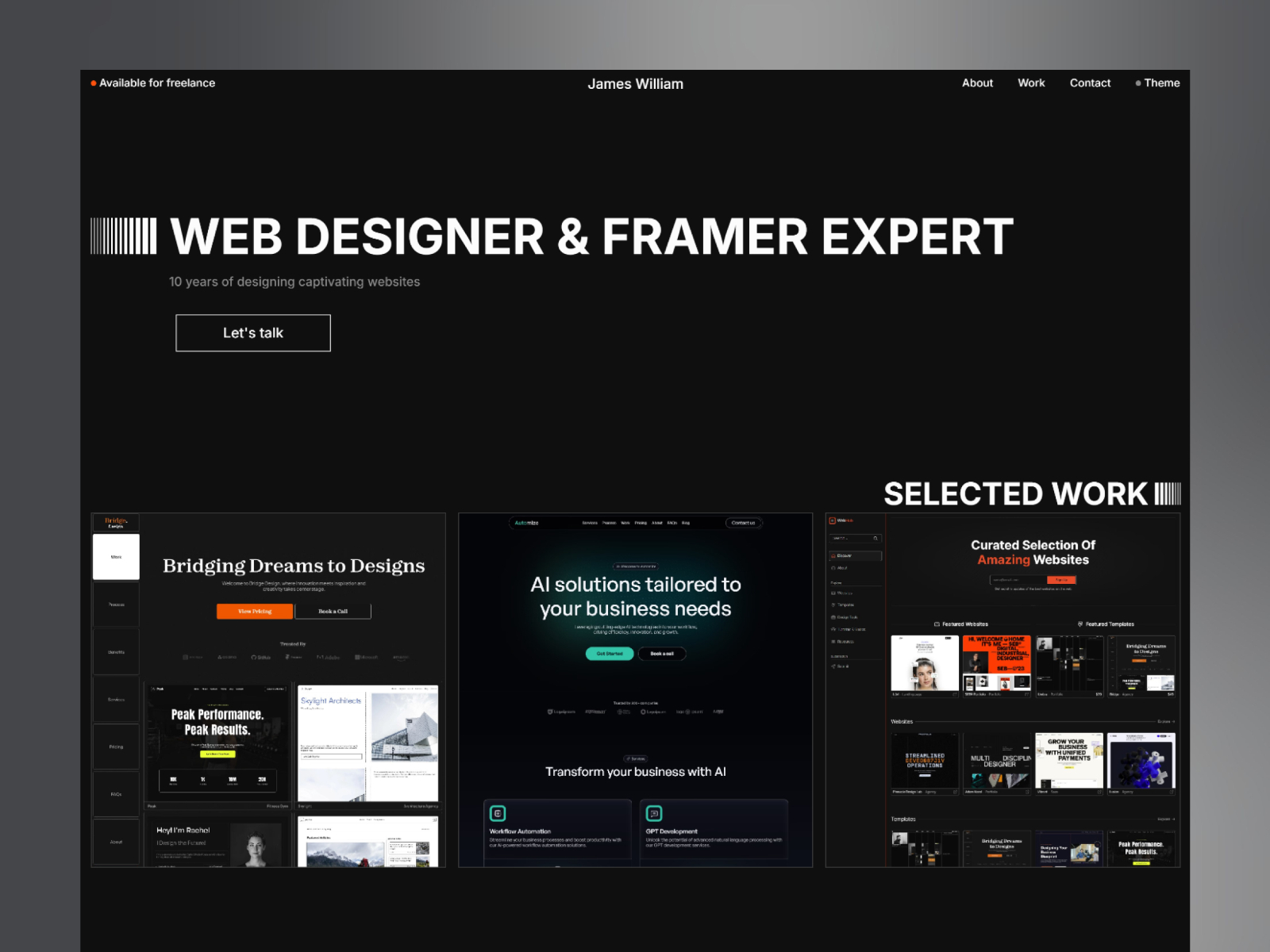 黑白极简动效创意机构官网设计灵感，设计工作室、作品集 Framer 网站模板详情图 1