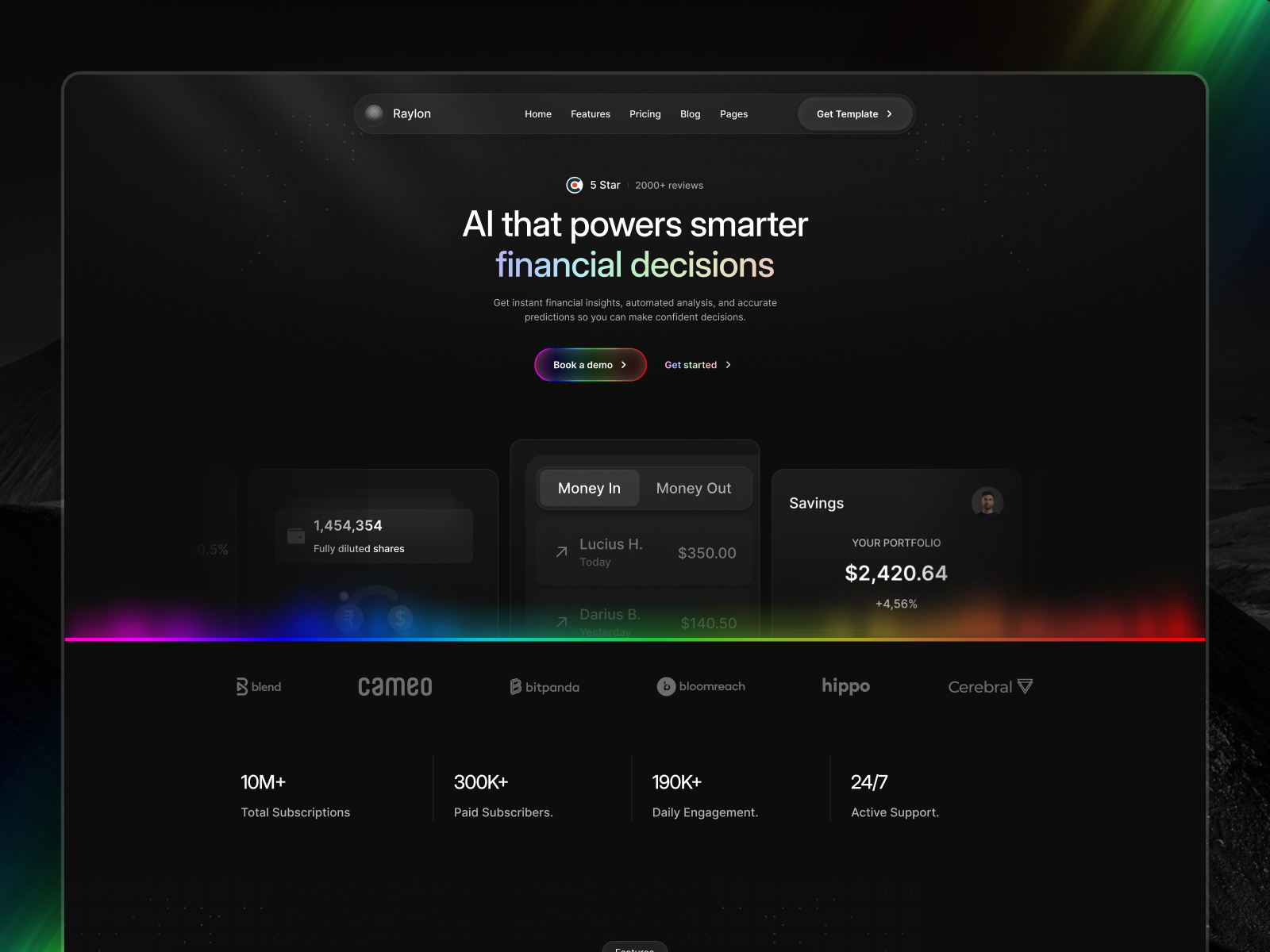 高级暗黑现代 AI 产品官网设计灵感，人工智能、金融科技 Framer 网站模板详情图 1