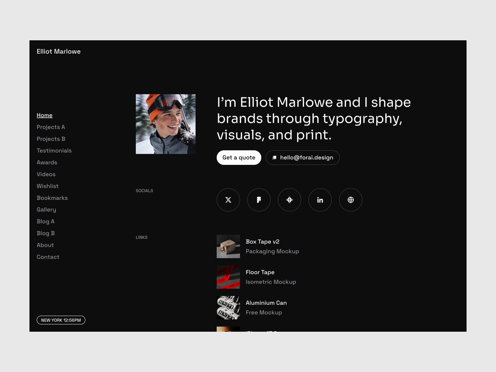 黑白极简专业作品集网站设计灵感，作品集 Framer 网站模板详情图 1