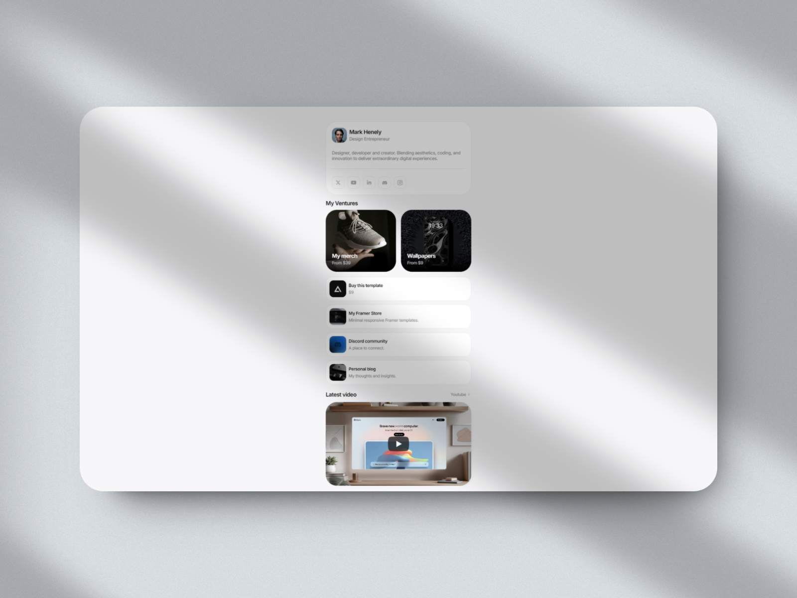 极简个人品牌网站设计灵感，作品集、落地页 Framer 网站模板详情图 1