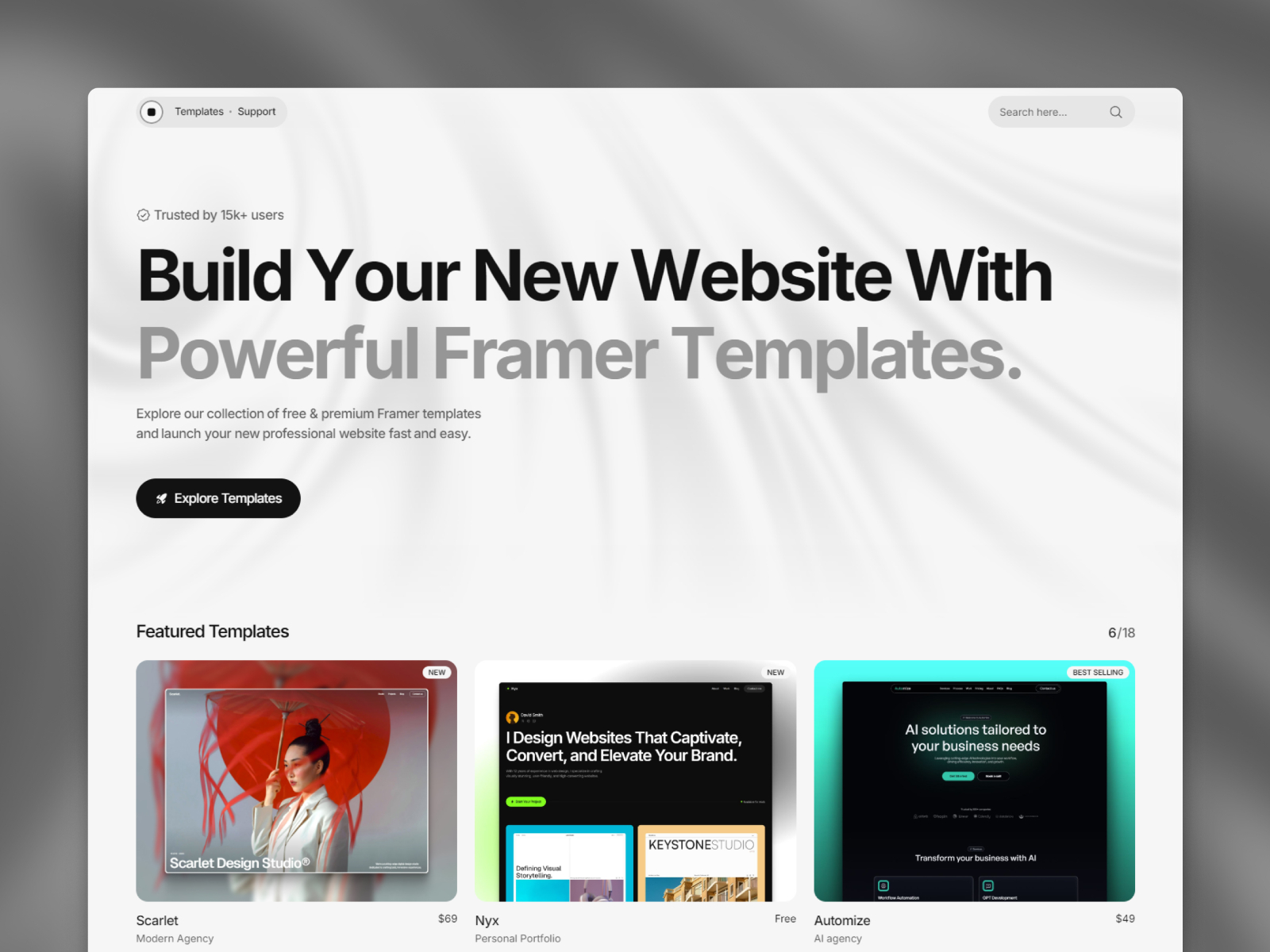 黑白极简现代电商网站设计灵感，电商、作品集 Framer 网站模板详情图 1