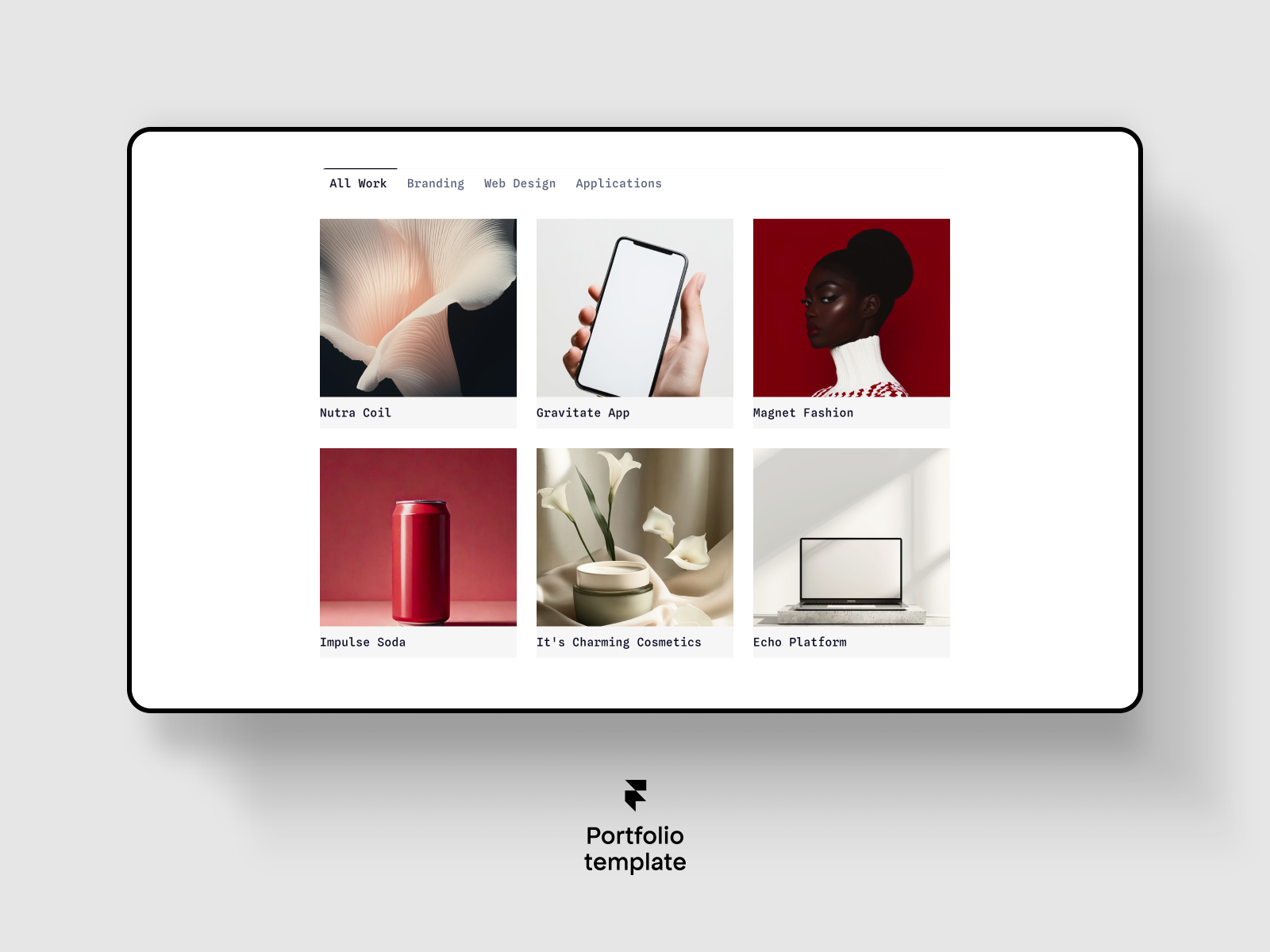 黑白极简专业作品集网站设计灵感，设计工作室、作品集 Framer 网站模板详情图 1