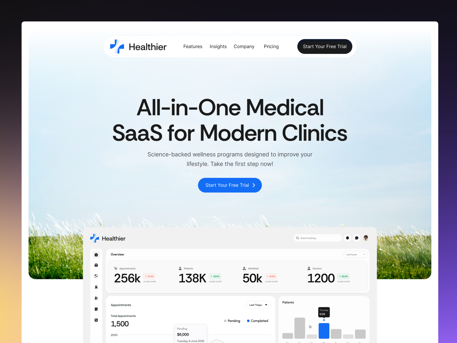 现代专业 SaaS 产品官网设计灵感，医疗健康、SaaS Framer 网站模板详情图 1