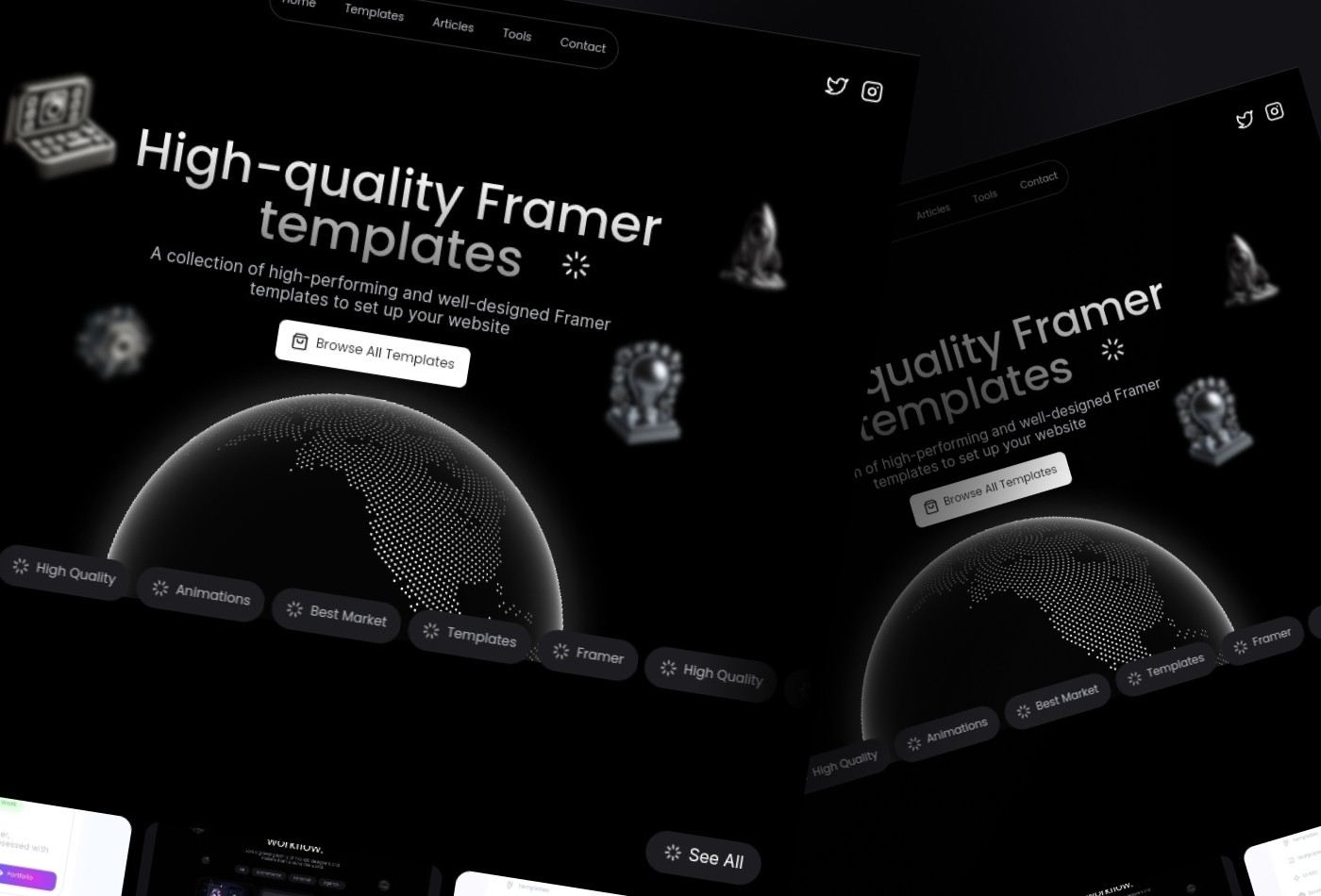 电商网站设计灵感，电商、博客内容 Framer 网站模板详情图 1