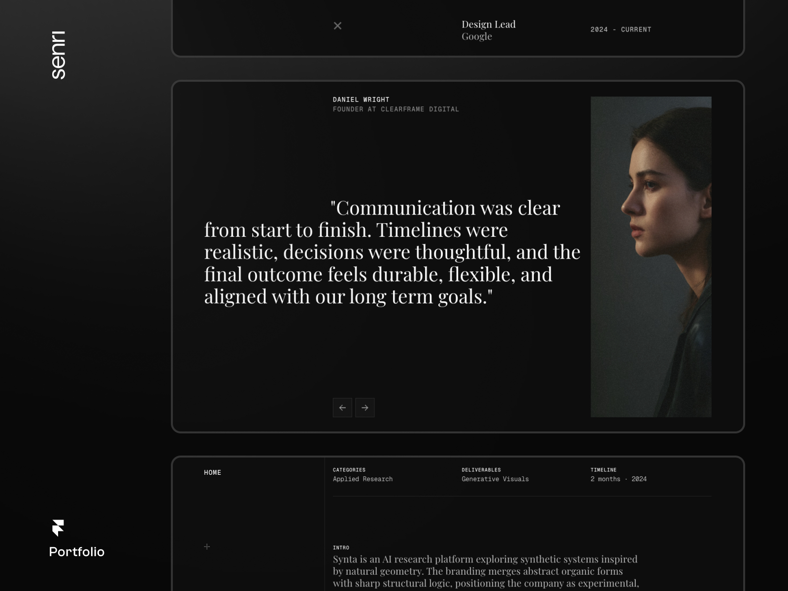 黑白极简现代作品集网站设计灵感，设计工作室、作品集 Framer 网站模板详情图 2
