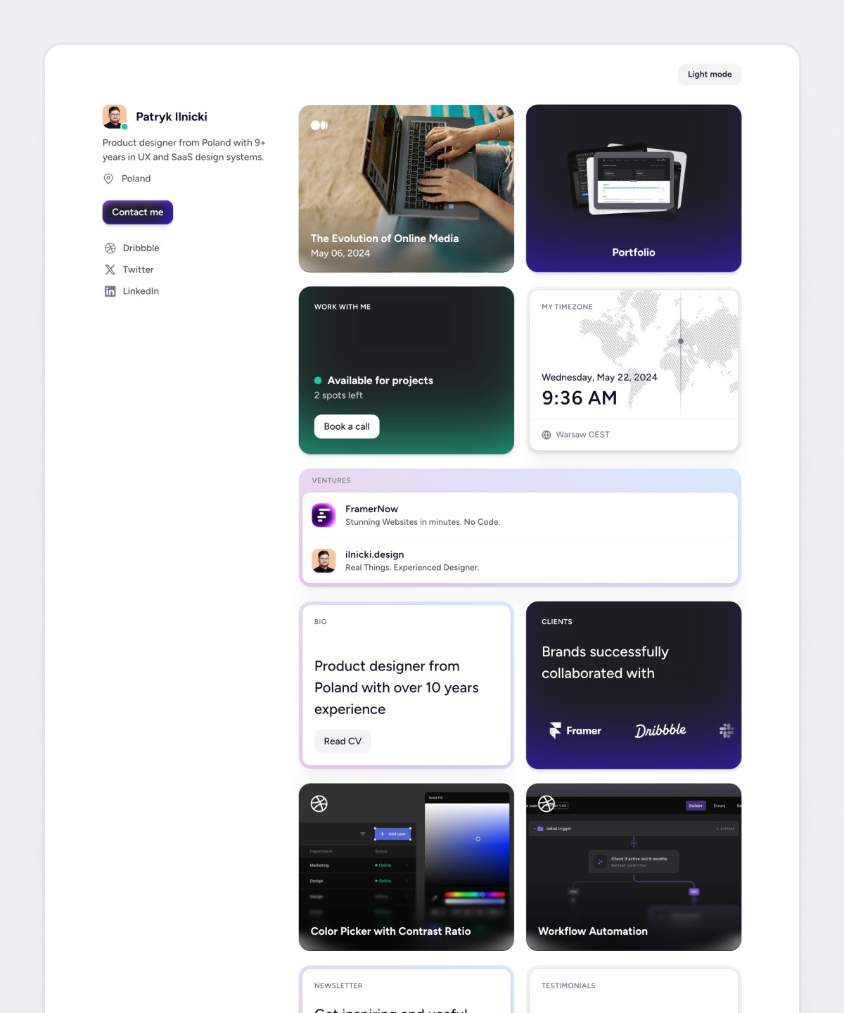 作品集网站设计灵感，作品集、落地页 Framer 网站模板封面图