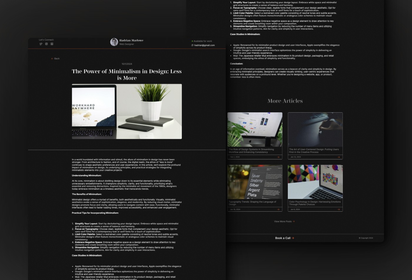 高级暗黑极简作品集网站设计灵感，作品集 Framer 网站模板详情图 3