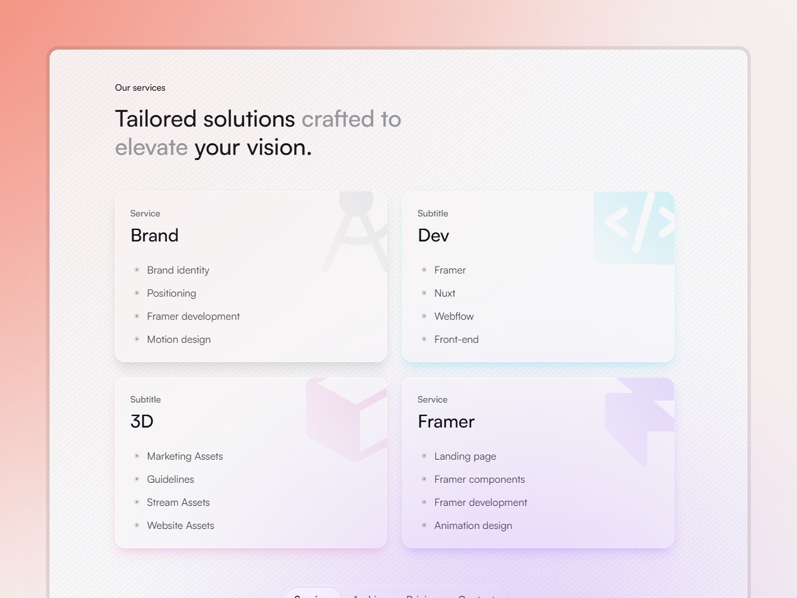 极简动效创意机构官网设计灵感，设计工作室、作品集 Framer 网站模板详情图 2