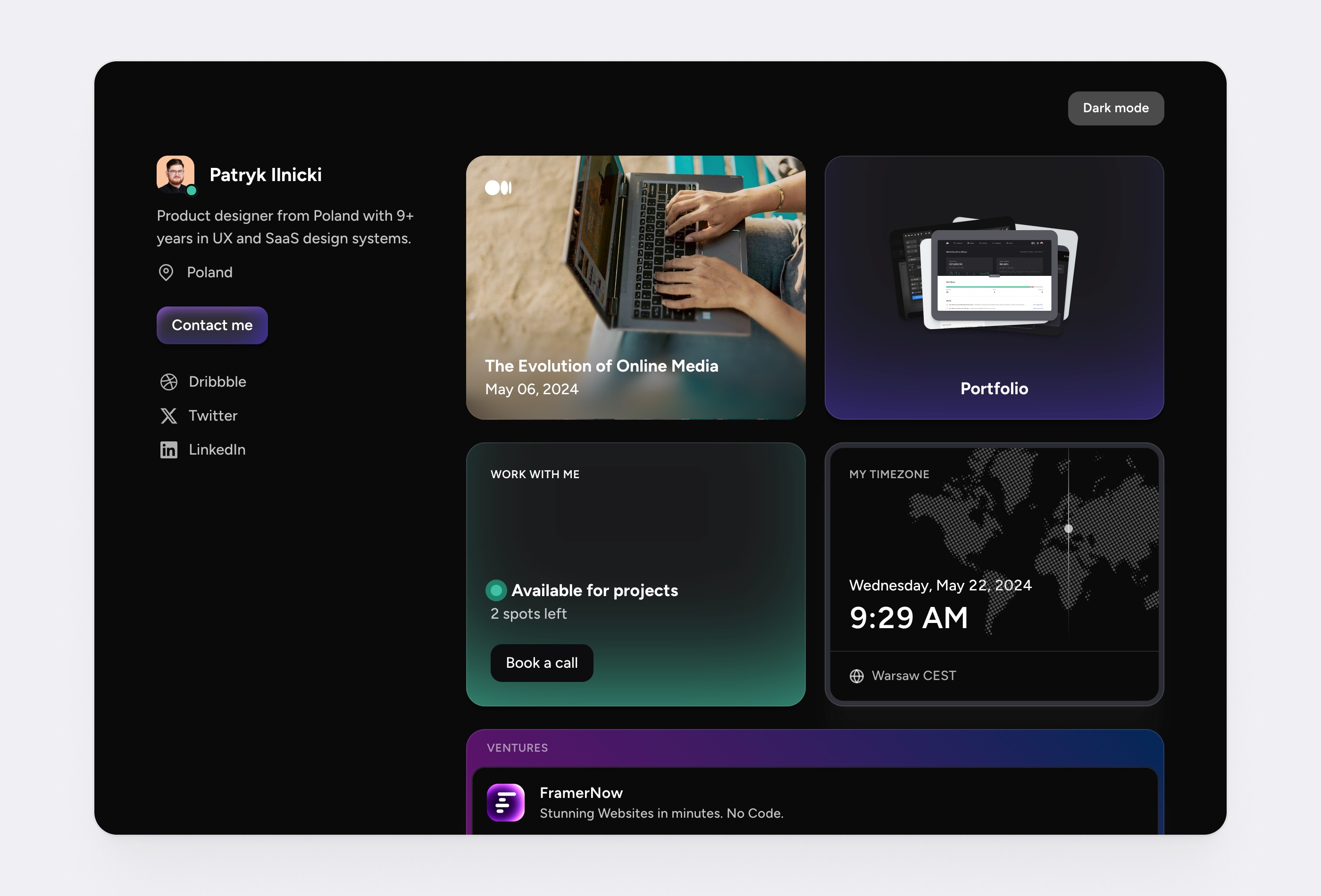 作品集网站设计灵感，作品集、落地页 Framer 网站模板详情图 3