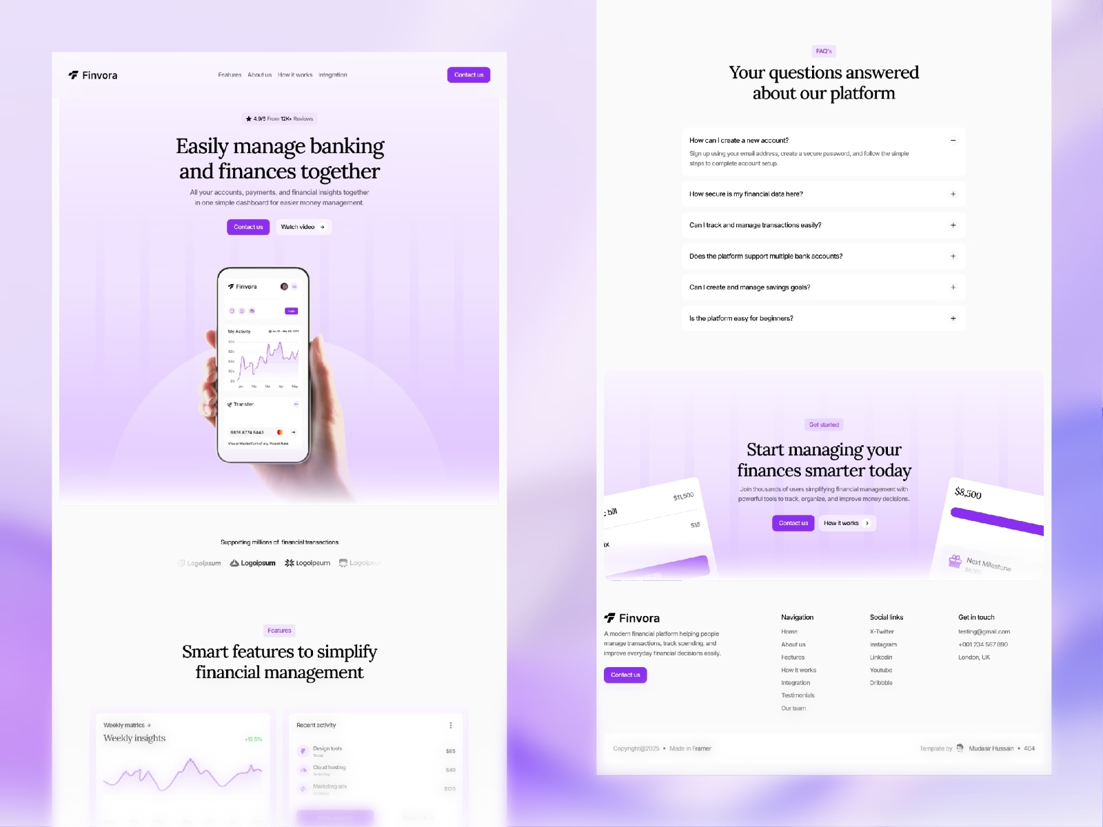 现代专业金融科技网站设计灵感，金融科技、SaaS Framer 网站模板详情图 2