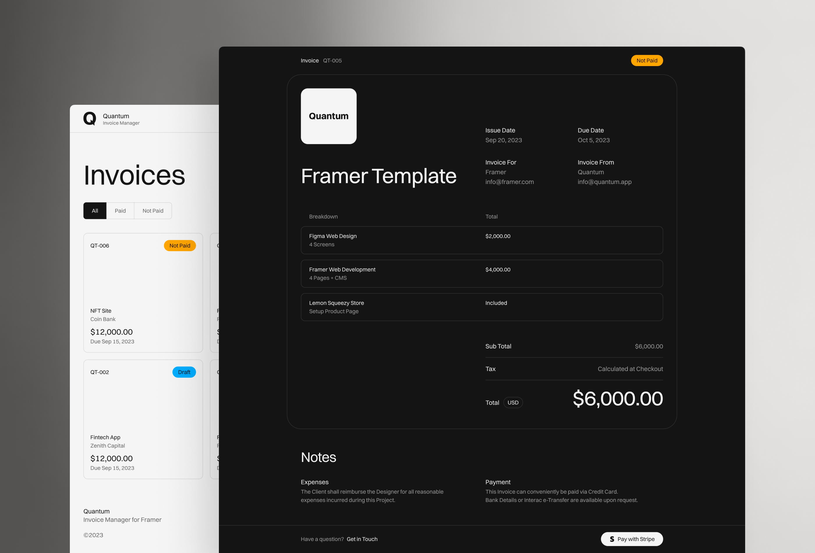 高级暗黑黑白极简 SaaS 产品官网设计灵感，金融科技、SaaS Framer 网站模板详情图 2