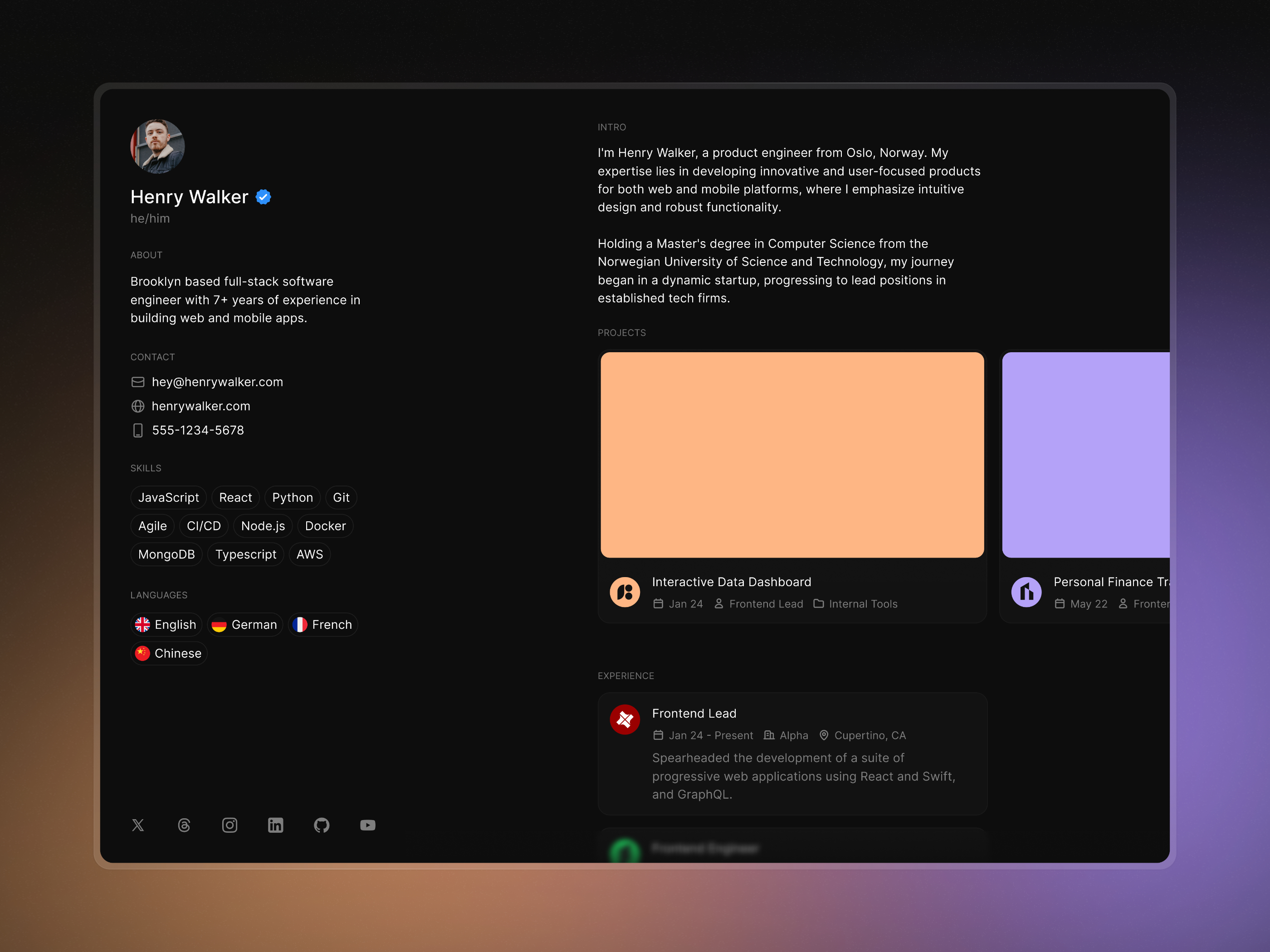高级暗黑现代作品集网站设计灵感，作品集 Framer 网站模板详情图 1