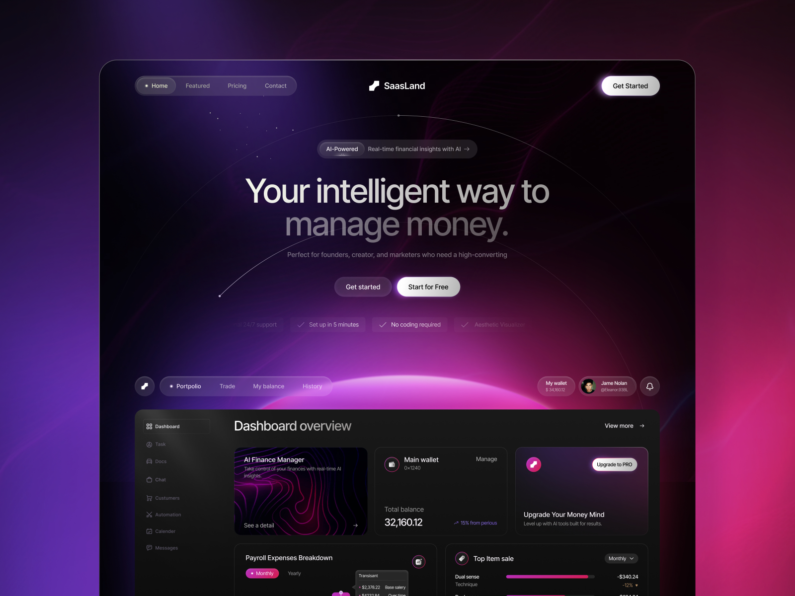 高级暗黑极简 AI 产品官网设计灵感，人工智能、SaaS Framer 网站模板详情图 1