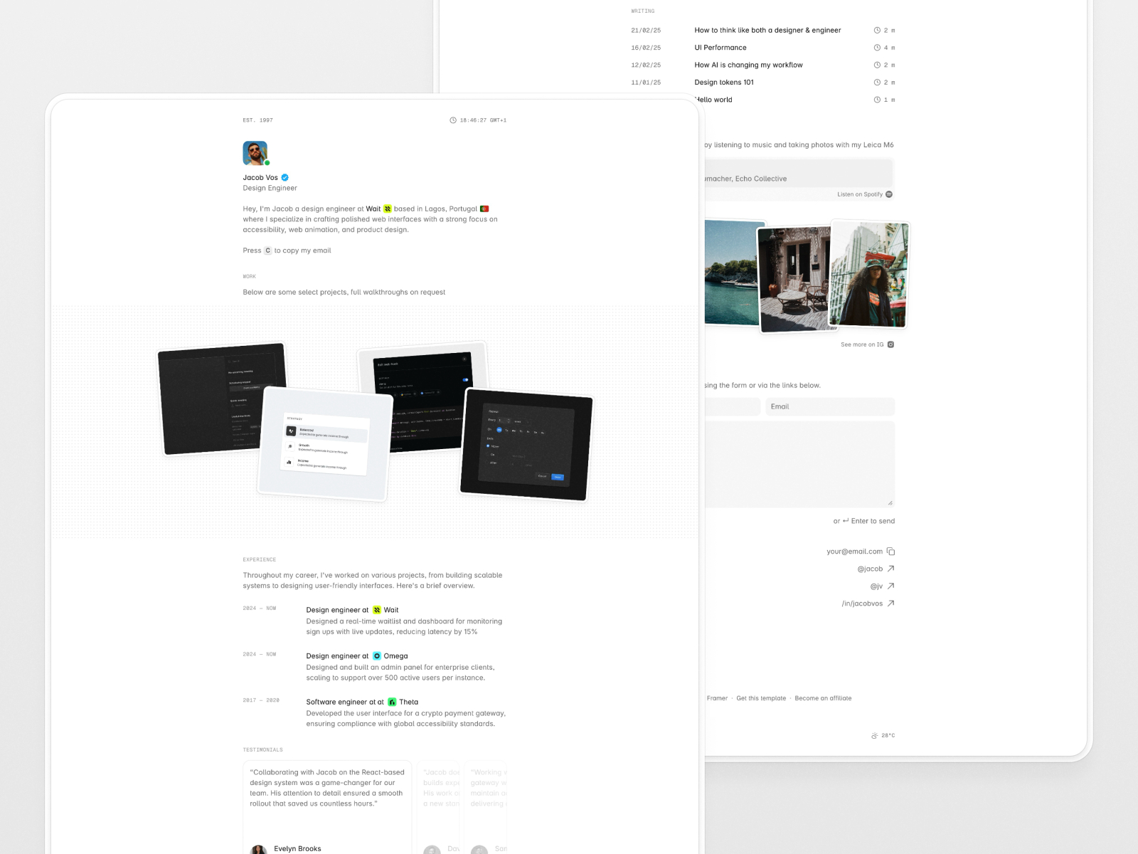 高级暗黑极简作品集网站设计灵感，SaaS、作品集 Framer 网站模板详情图 3