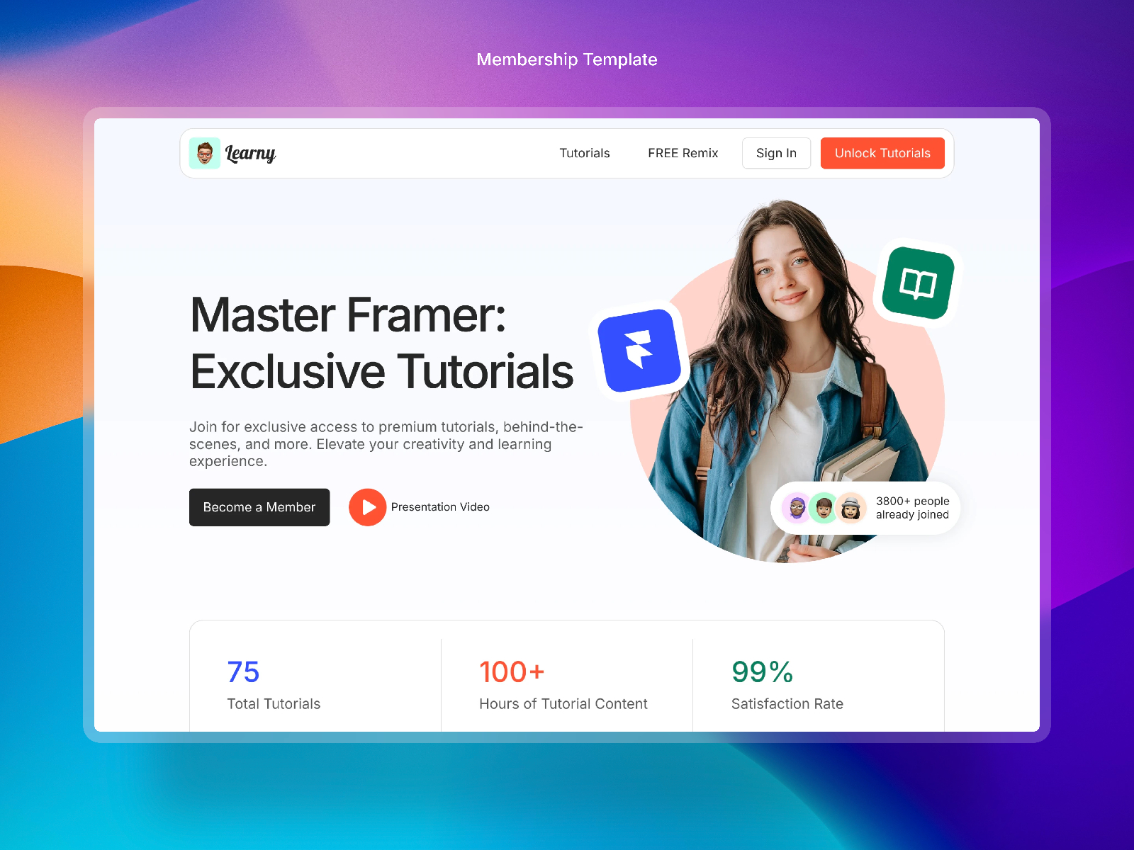 极简彩色教育培训网站设计灵感，教育培训 Framer 网站模板详情图 1