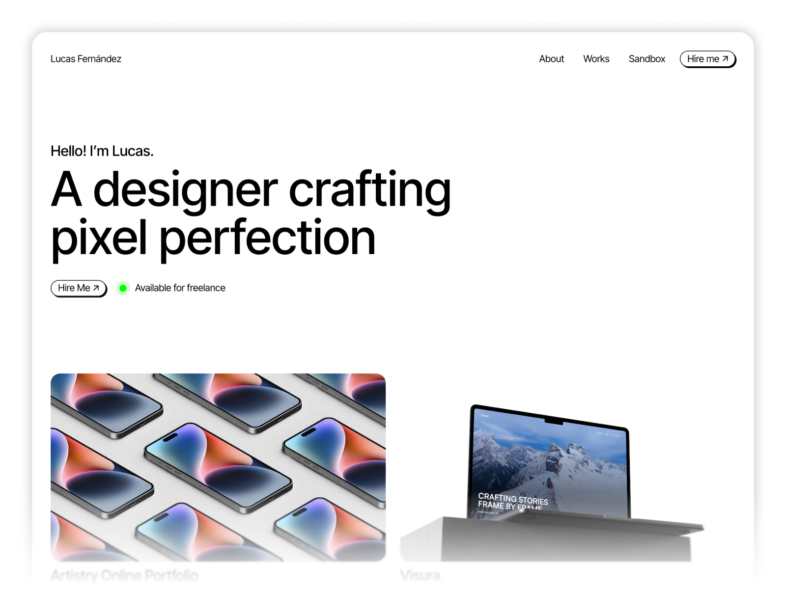 黑白极简专业作品集网站设计灵感,作品集 Framer 网站模板详情图 1