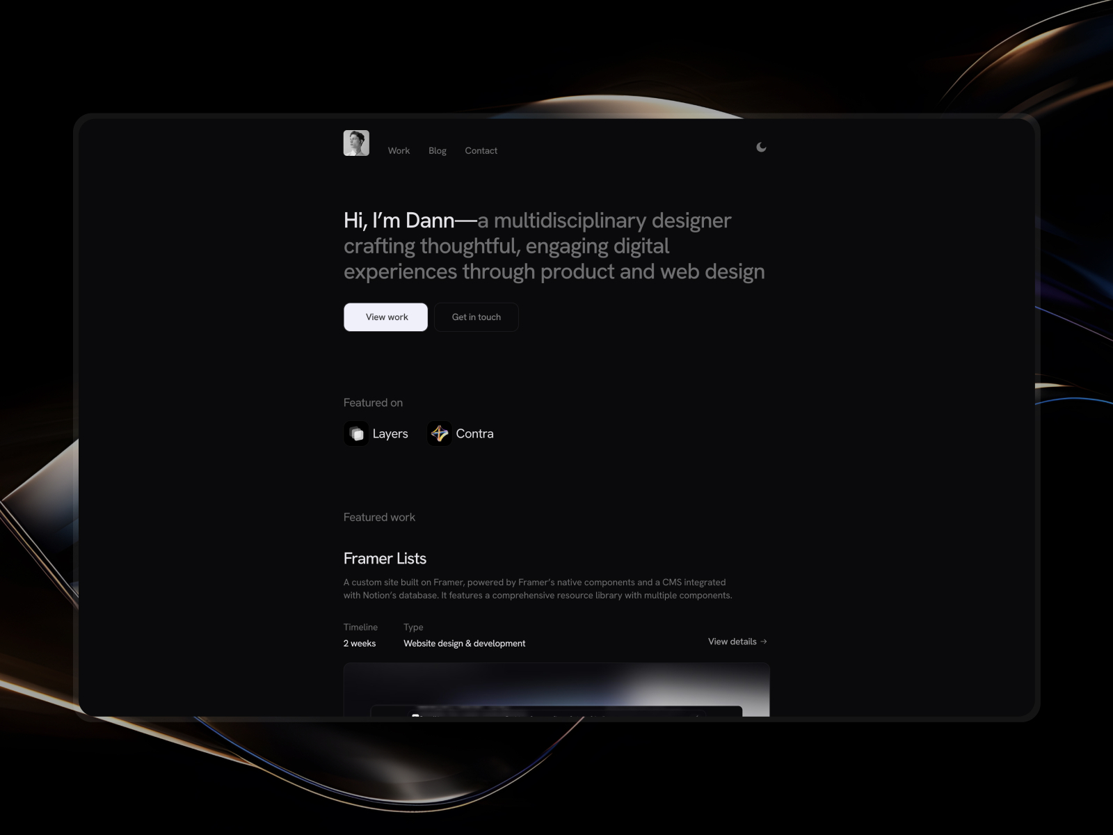 极简作品集网站设计灵感，作品集、美容时尚 Framer 网站模板详情图 1