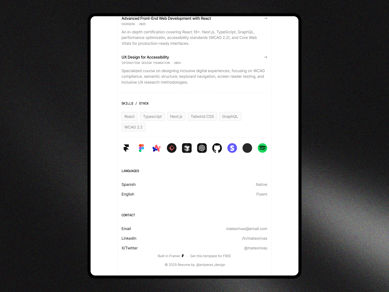 极简专业作品集网站设计灵感，教育培训、作品集 Framer 网站模板详情图 4