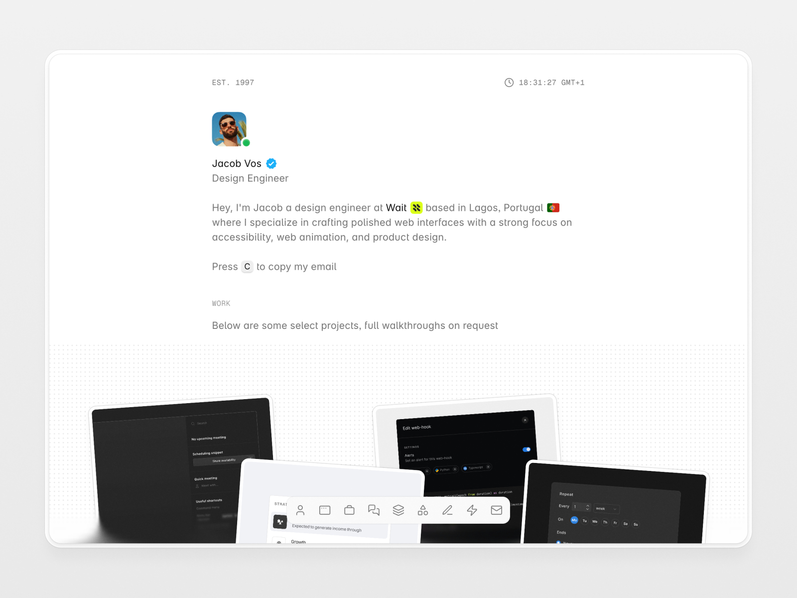 高级暗黑极简作品集网站设计灵感，SaaS、作品集 Framer 网站模板详情图 1