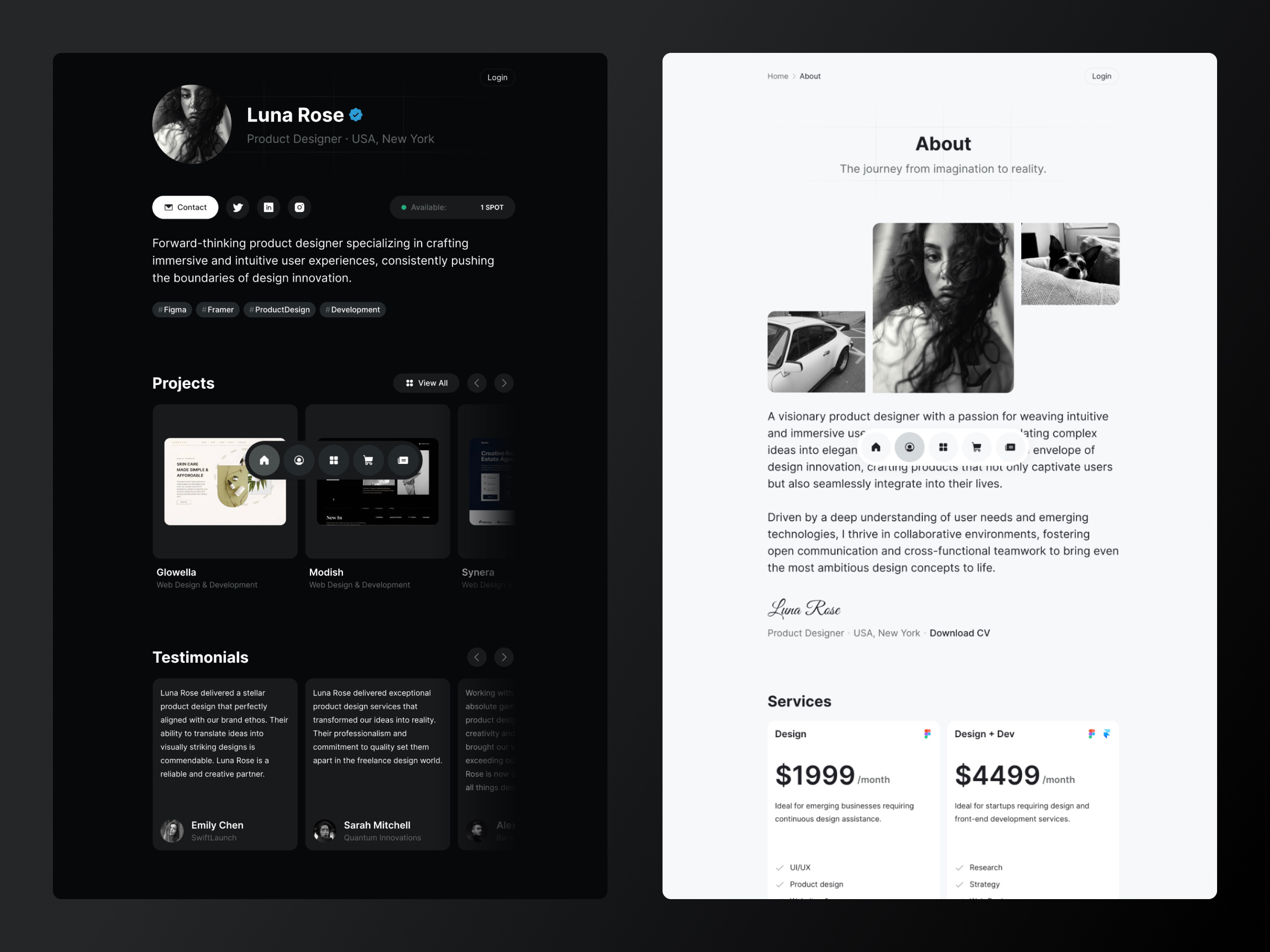 极简现代作品集网站设计灵感，电商、作品集 Framer 网站模板详情图 2