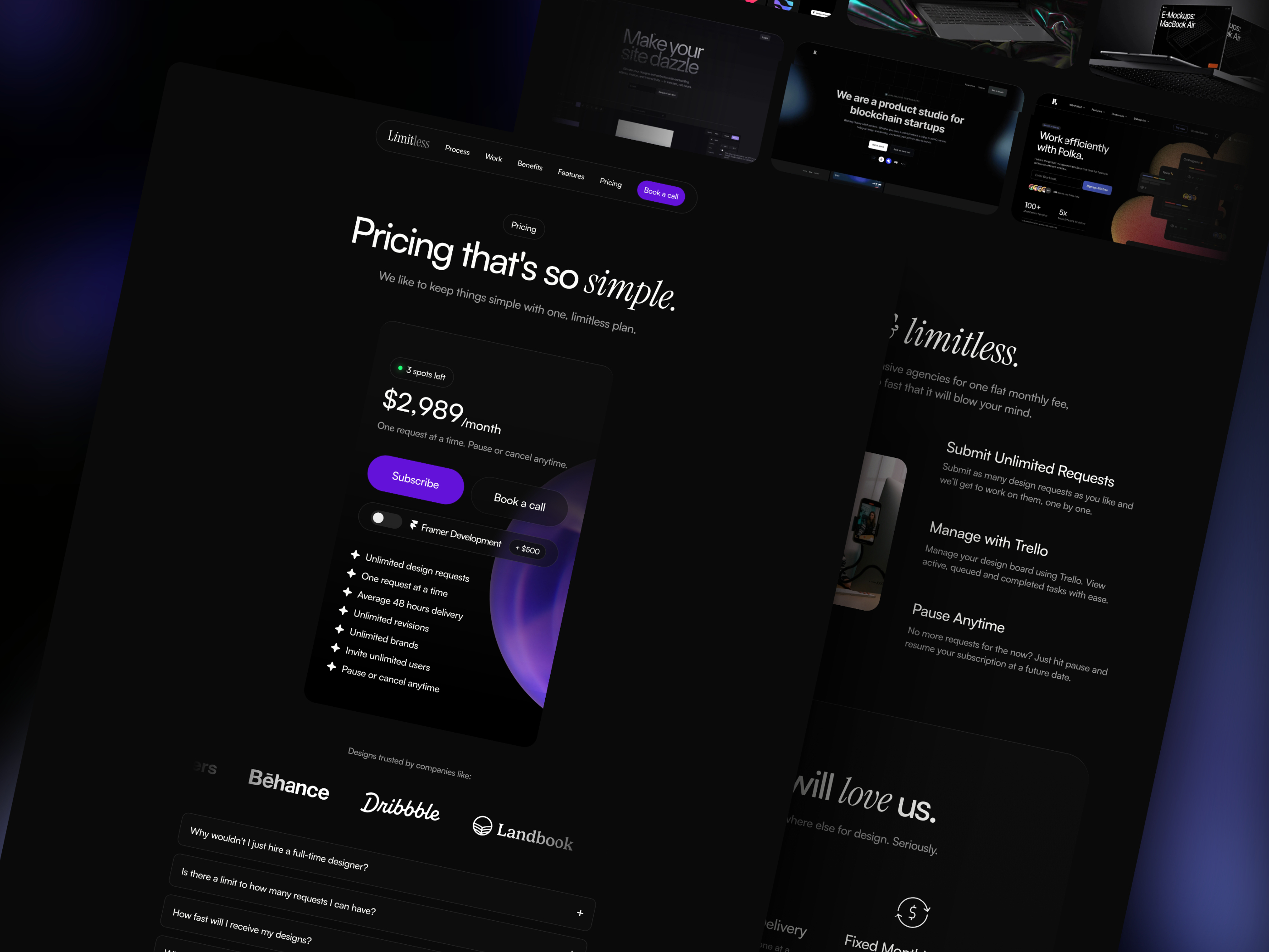 高级暗黑现代创意机构官网设计灵感，SaaS、设计工作室 Framer 网站模板详情图 2