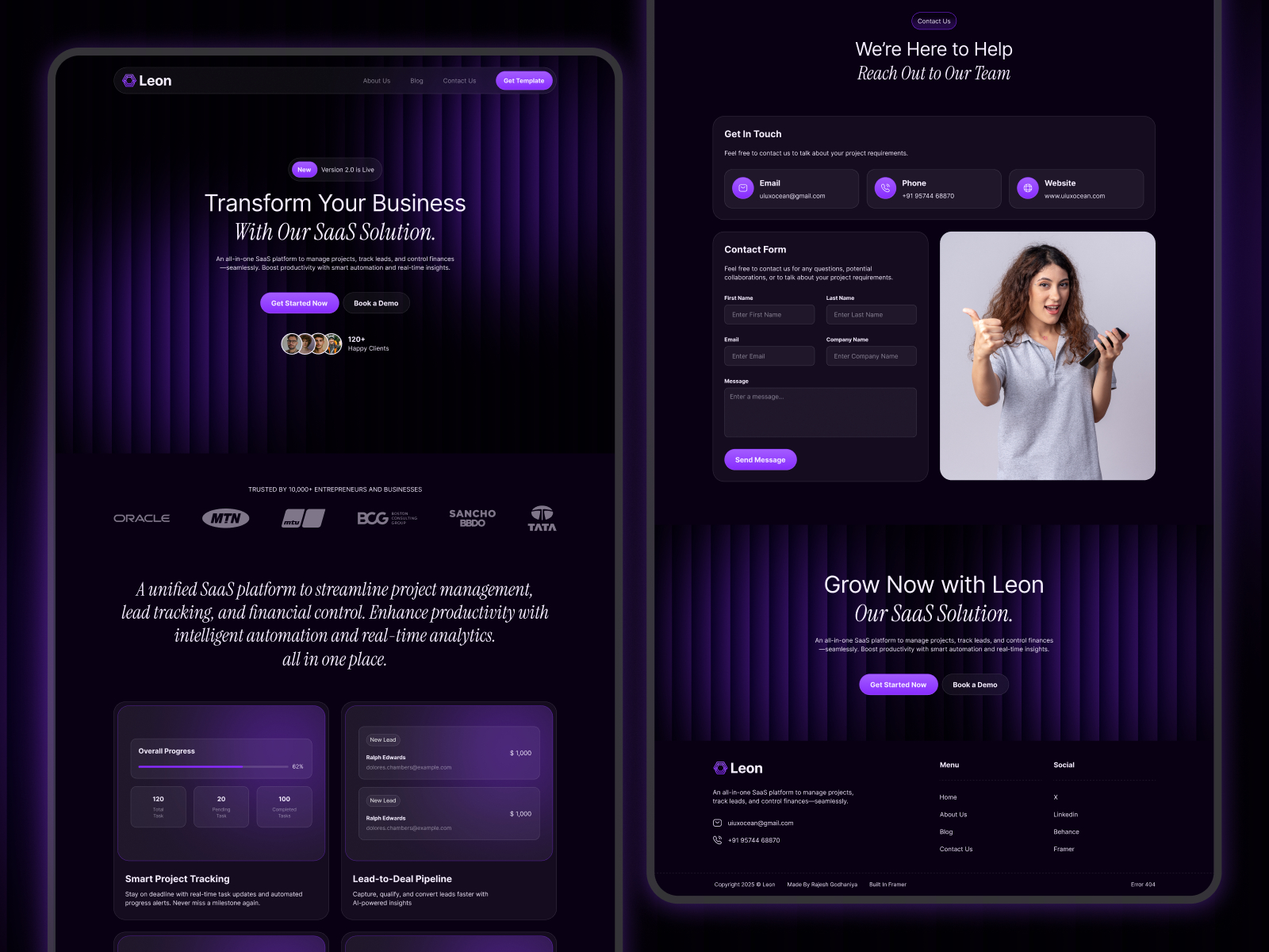 高级暗黑现代个人品牌网站设计灵感，SaaS、作品集 Framer 网站模板详情图 2