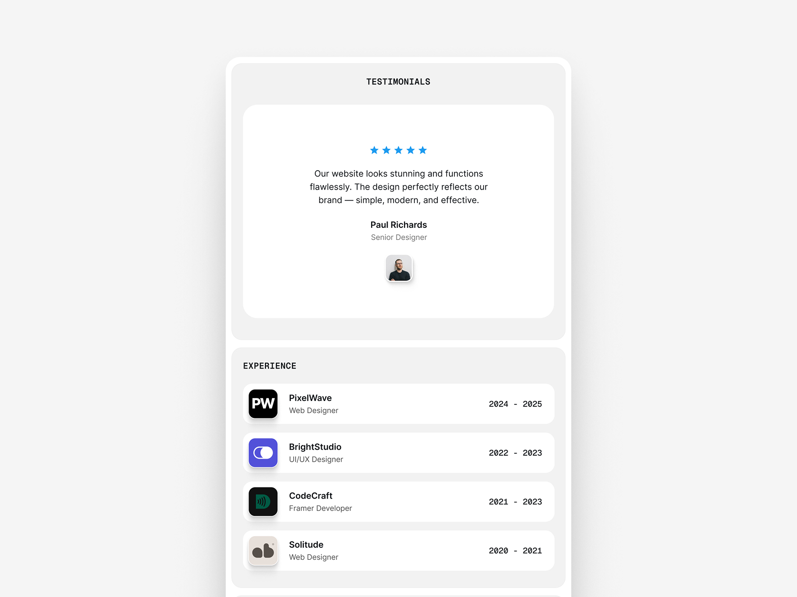 现代专业作品集网站设计灵感，作品集 Framer 网站模板详情图 4