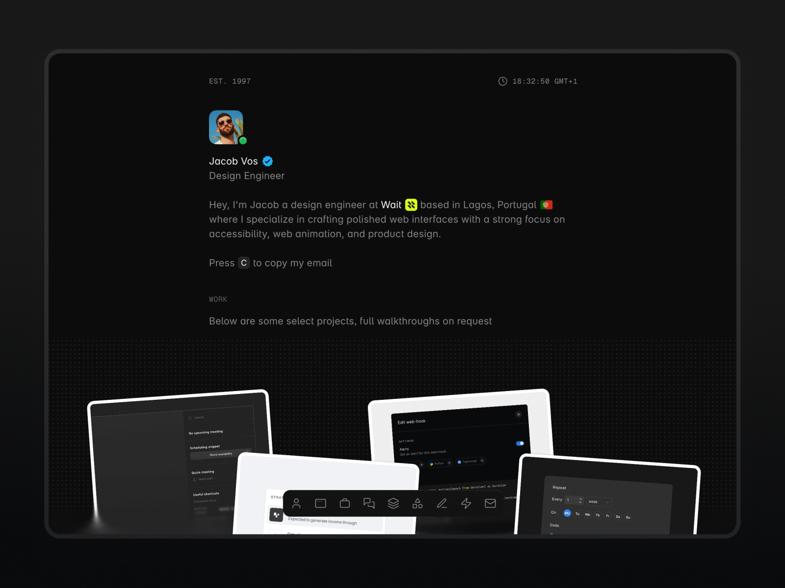 高级暗黑极简作品集网站设计灵感，SaaS、作品集 Framer 网站模板详情图 2