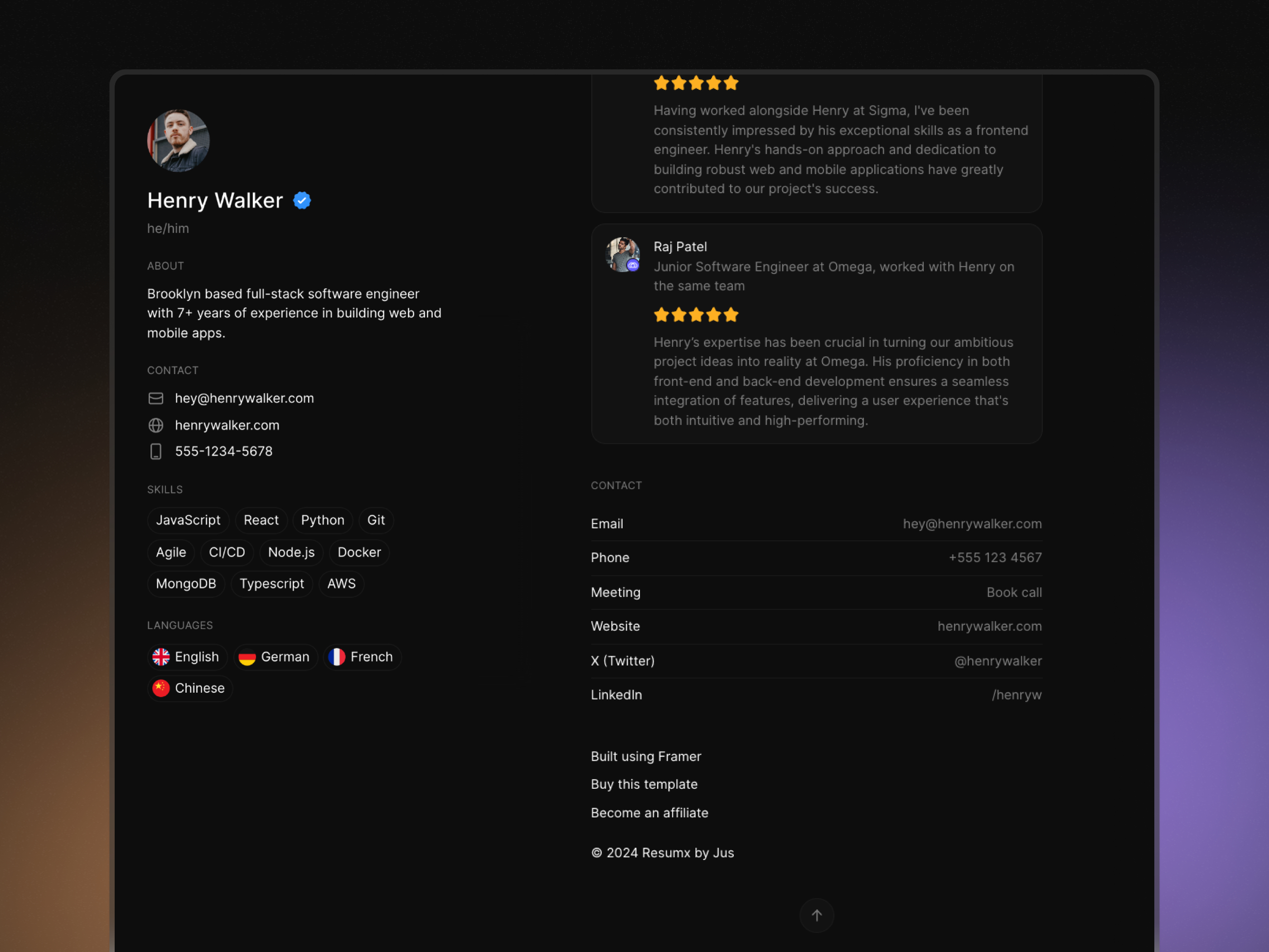 高级暗黑现代作品集网站设计灵感，作品集 Framer 网站模板详情图 3
