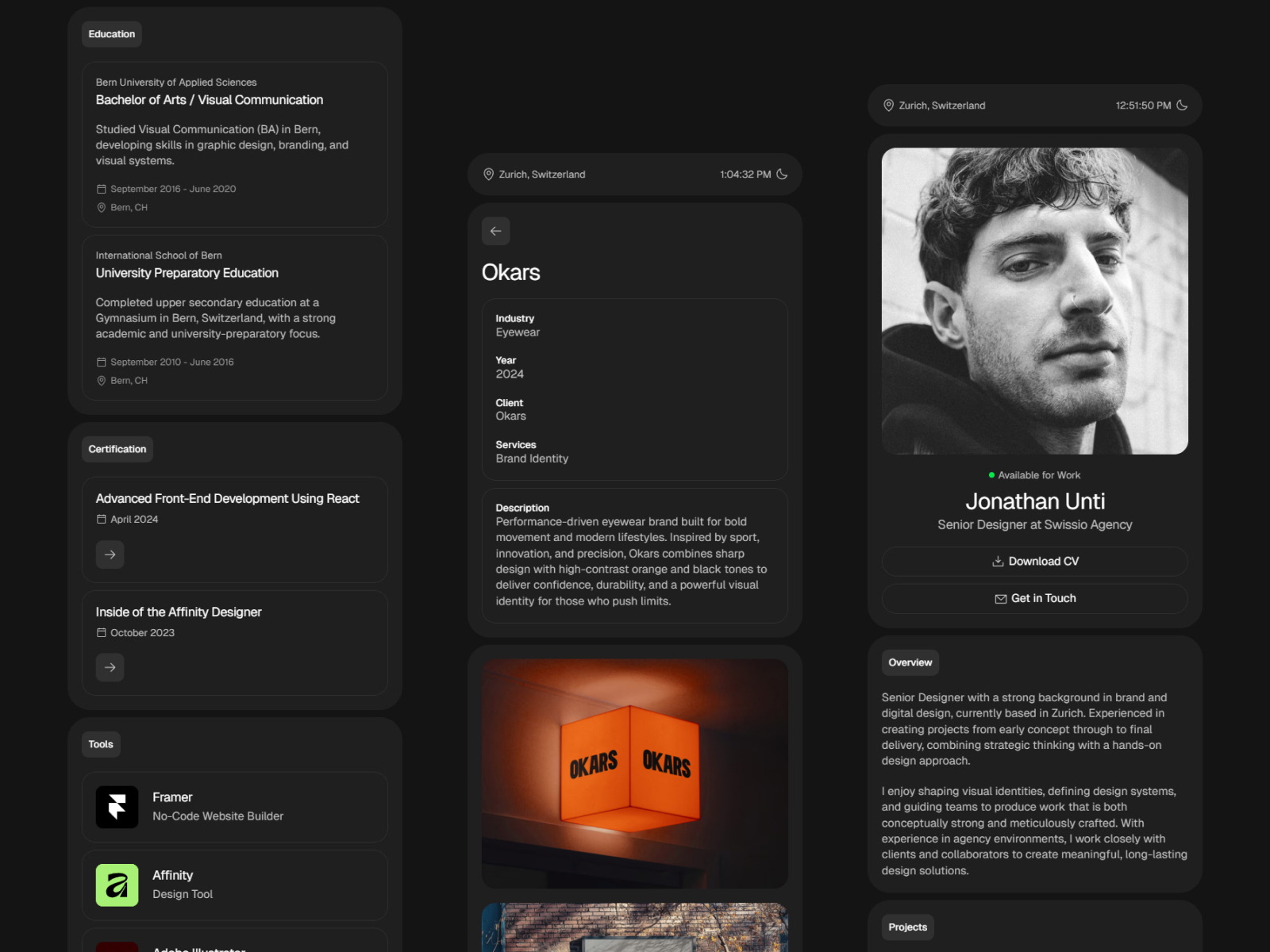 高级暗黑极简作品集网站设计灵感，作品集 Framer 网站模板详情图 3