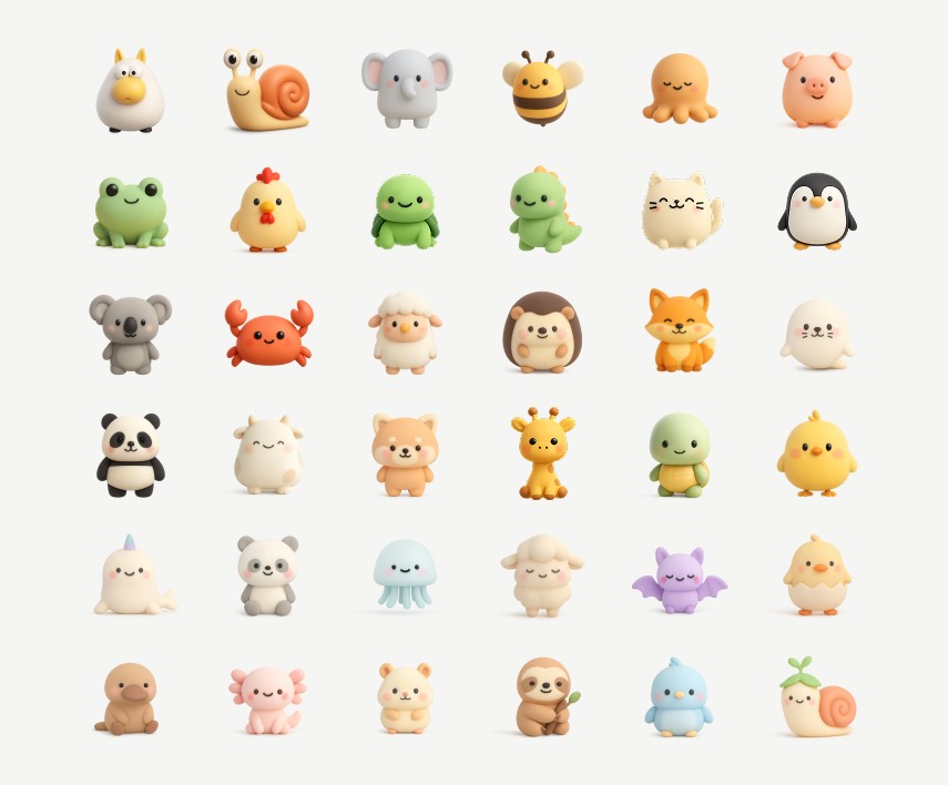 可爱的动物 3D 图标：Figma 的有趣 3D 资源
