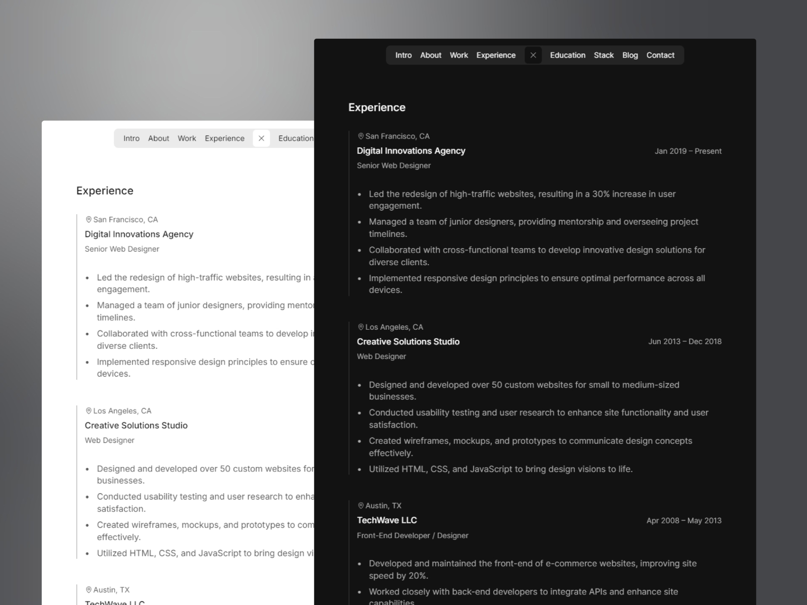高级暗黑黑白极简作品集网站设计灵感，作品集 Framer 网站模板详情图 2