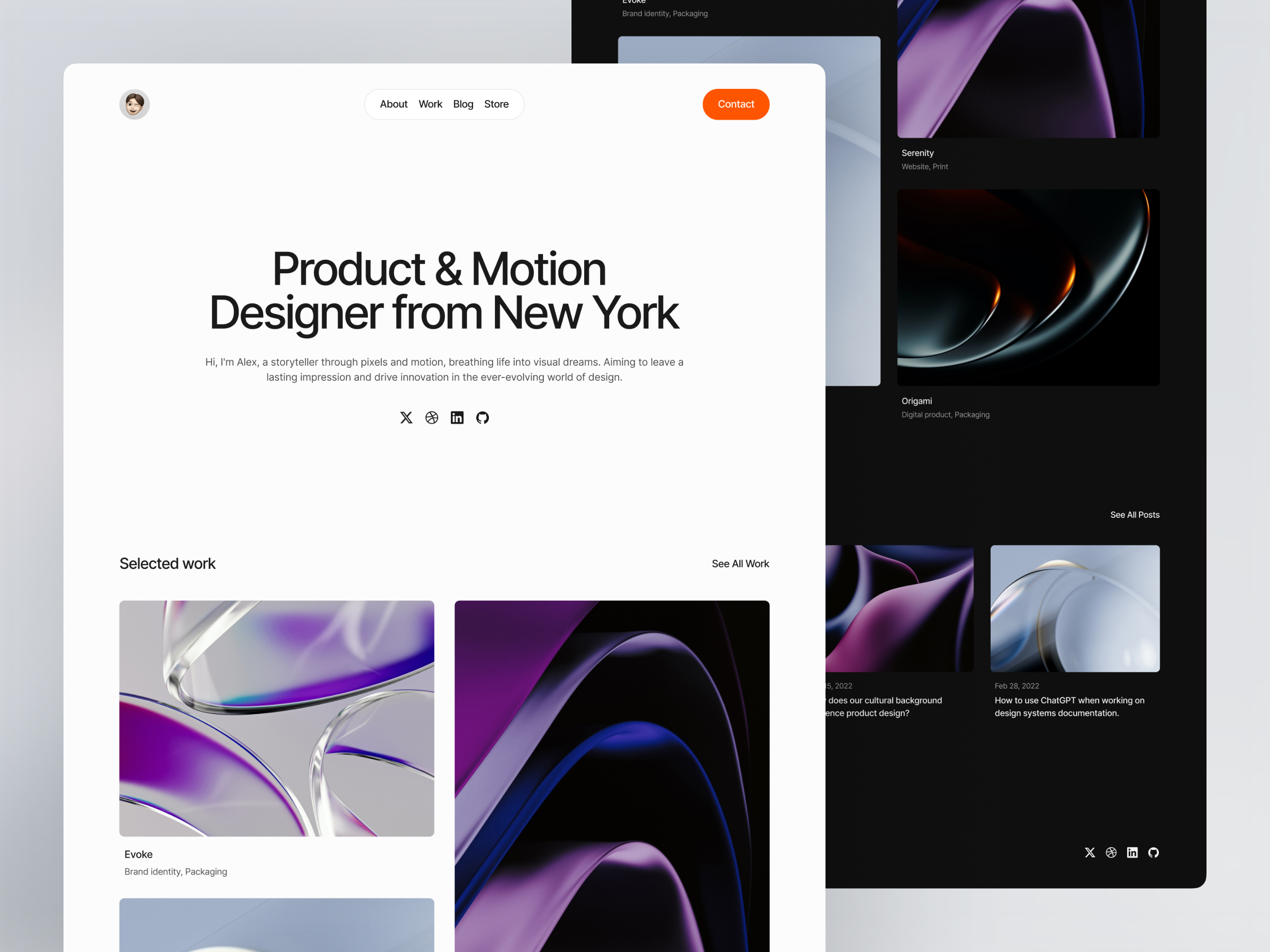 作品集网站设计灵感，博客内容、作品集 Framer 网站模板详情图 1