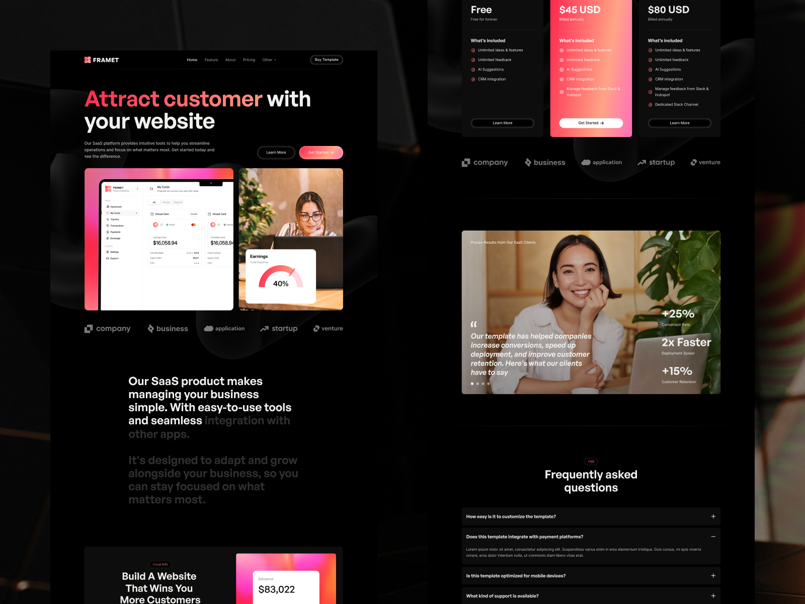高级暗黑极简落地页设计案例，SaaS、落地页 Framer 网站模板详情图 3