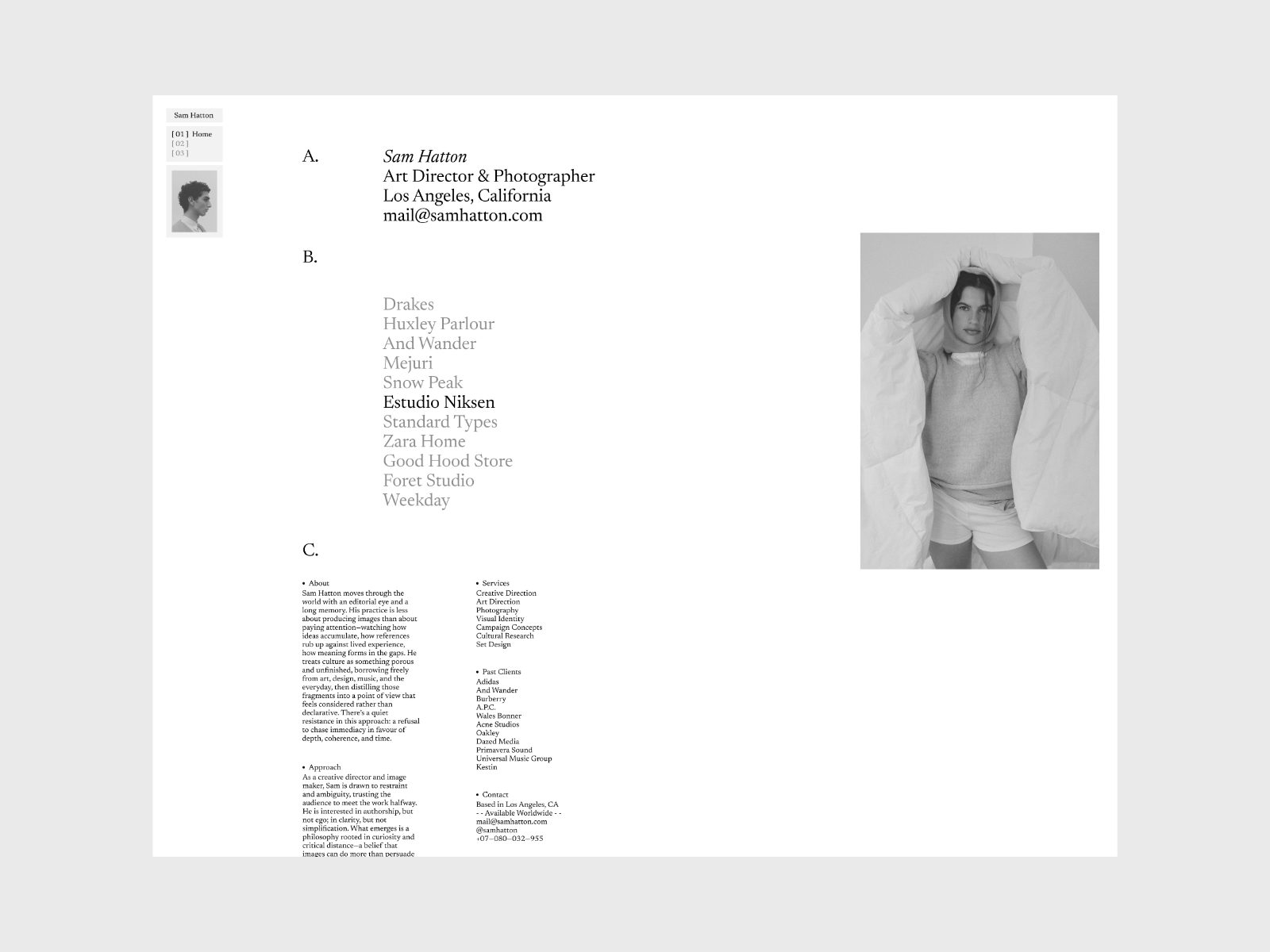 黑白极简排版感作品集网站设计灵感，作品集、美容时尚 Framer 网站模板详情图 3