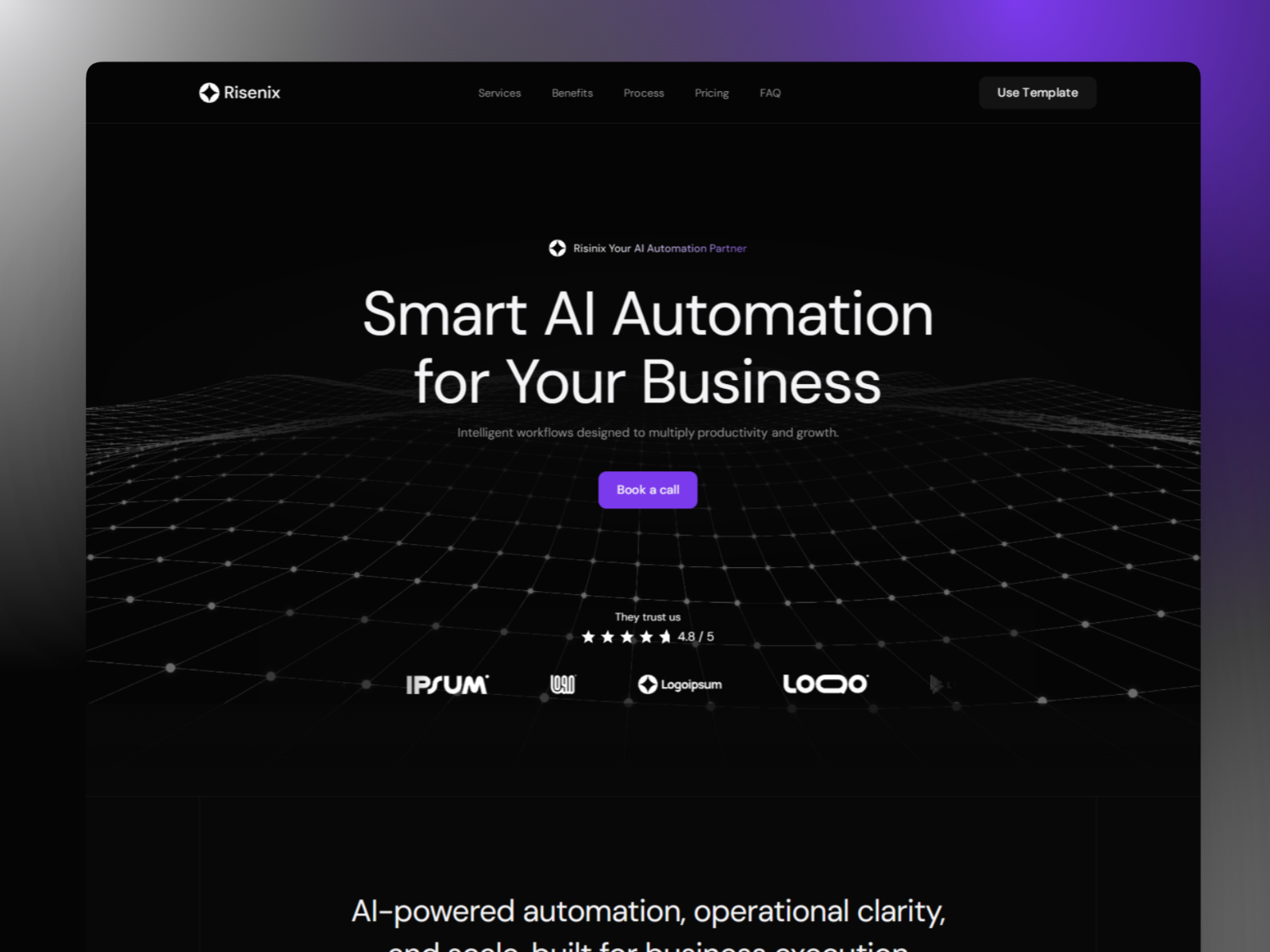 高级暗黑极简 AI 机构落地页设计灵感，人工智能、SaaS Framer 网站模板详情图 1
