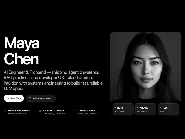 带肖像与 CTA 的作品集首屏 网页组件预览图